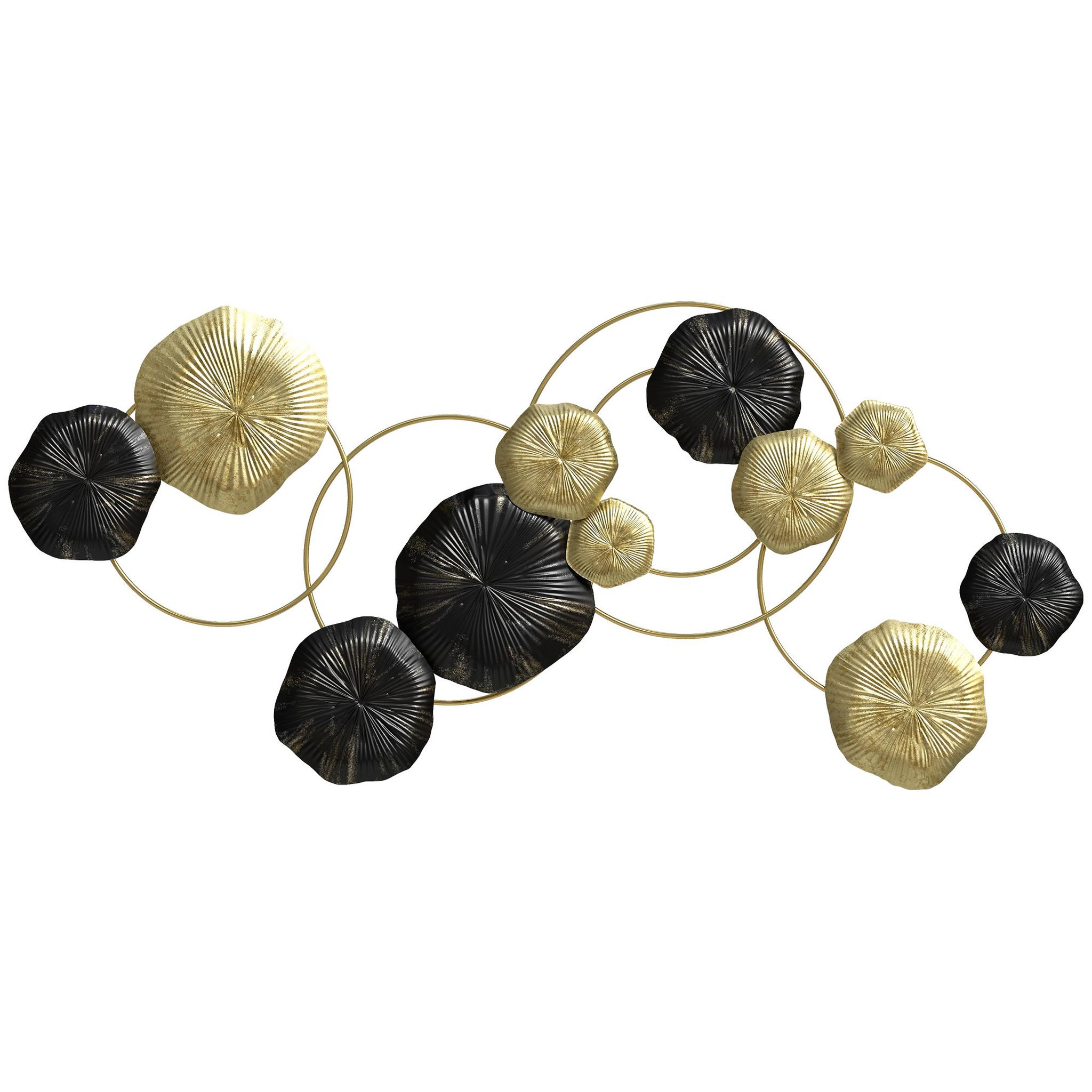 Voir la diapositive 1 : HOMCOM Décoration murale métal - décoration murale design feuilles de lotus - dim. 84 x 35 cm - doré noir
