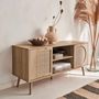 Voir la diapositive 5 : SWEEEK Meuble TV. Eva. décor bois et cannage arrondi 2 portes. 1 étagère L120 x l39 x H56.5cm