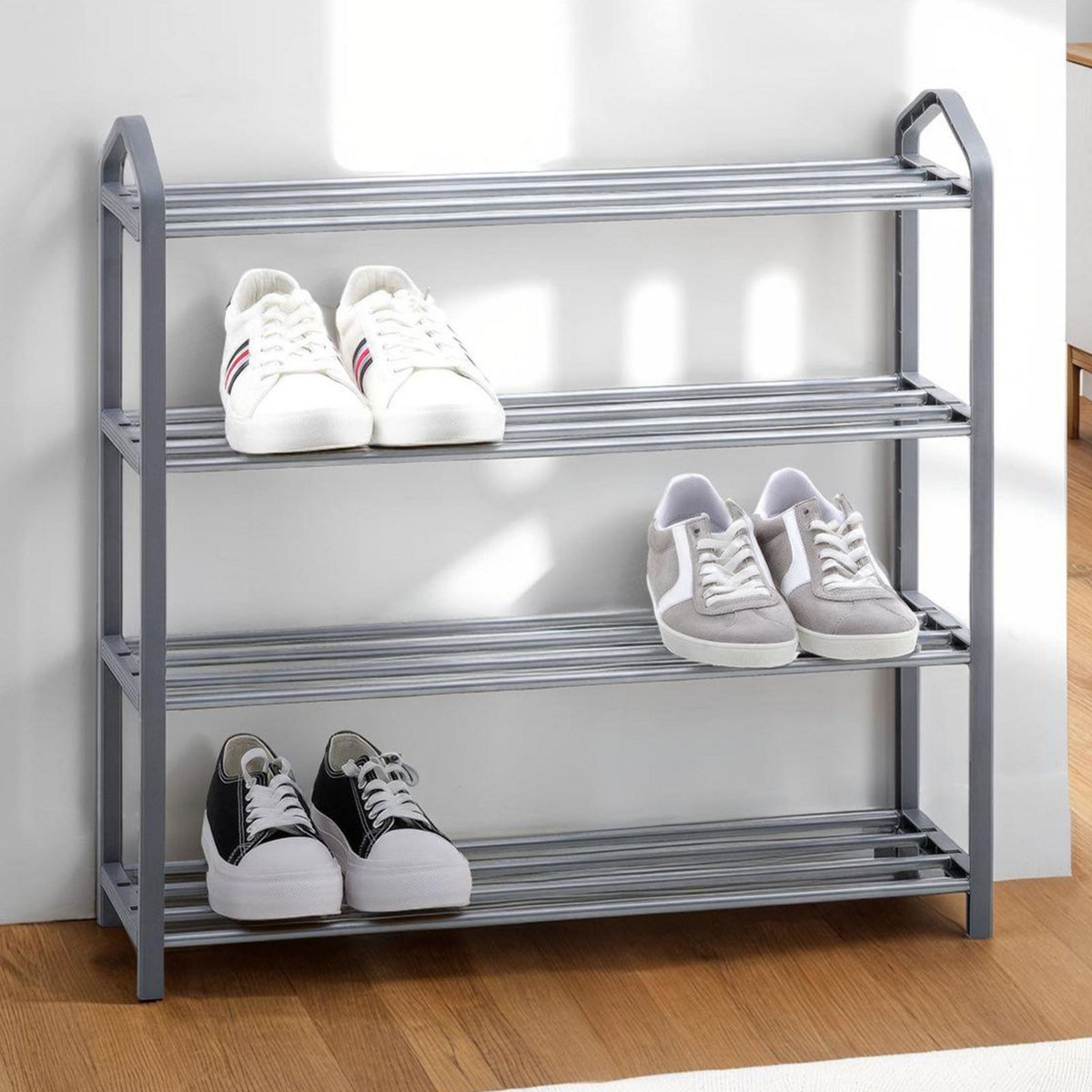 IDIMEX Étagère à chaussures TRALEE à quatre niveaux, en métal et plastique