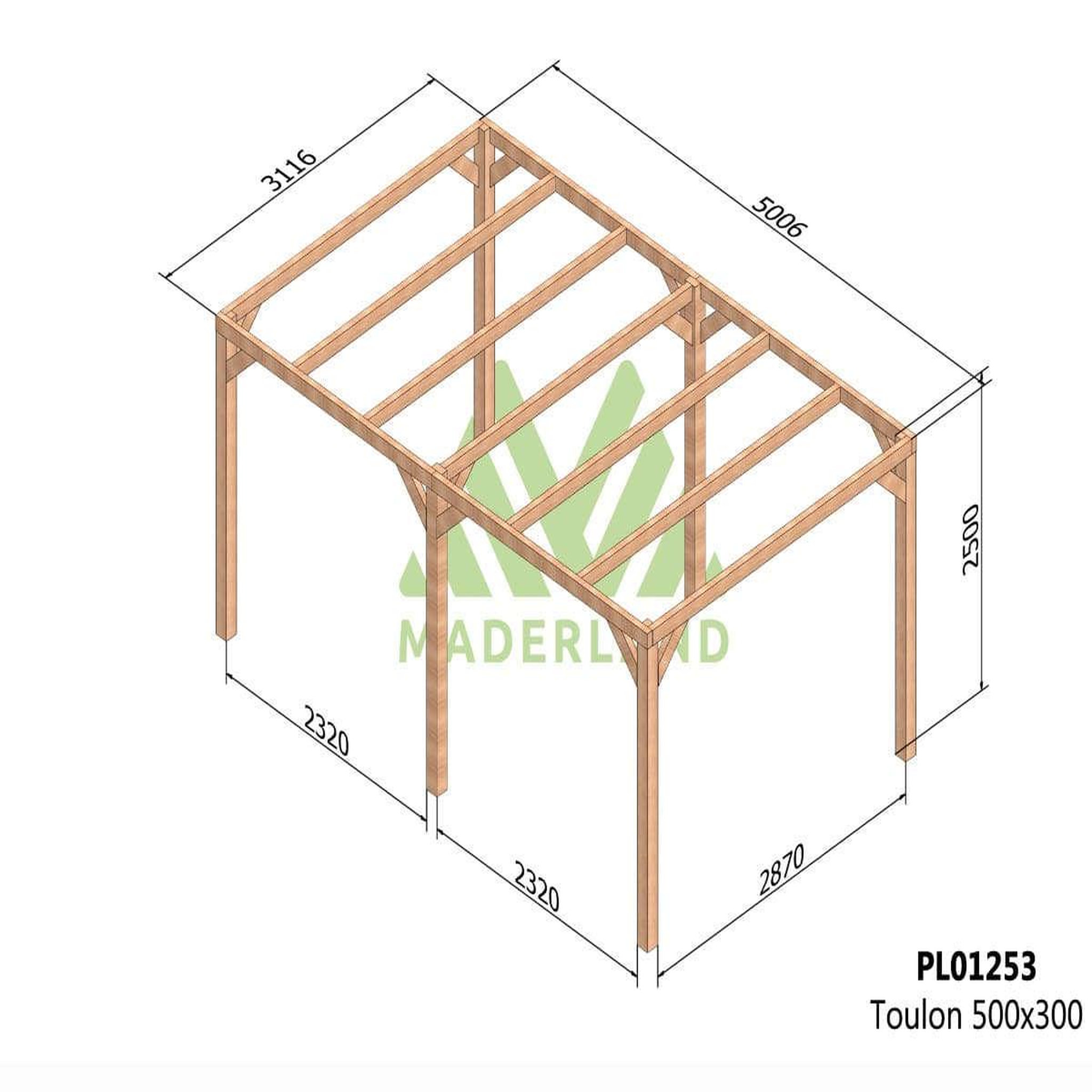 JARDIDECO Pergola en bois lamellé-collé toulon 500 x 300 cm - maderland