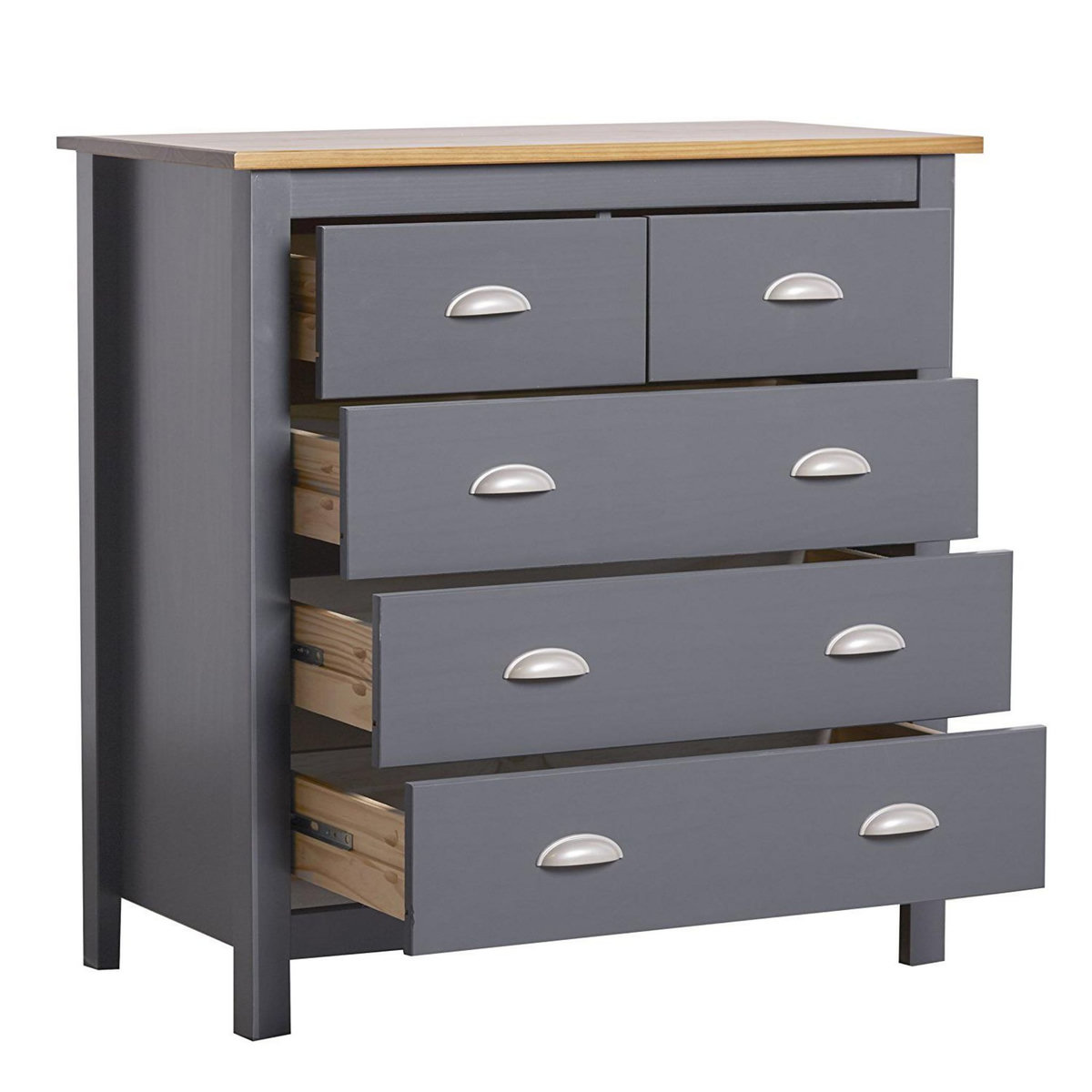 VS VENTA-STOCK Commode 5 tiroirs Jade dans les tiroirs Anthracite, 79 cm Longueur