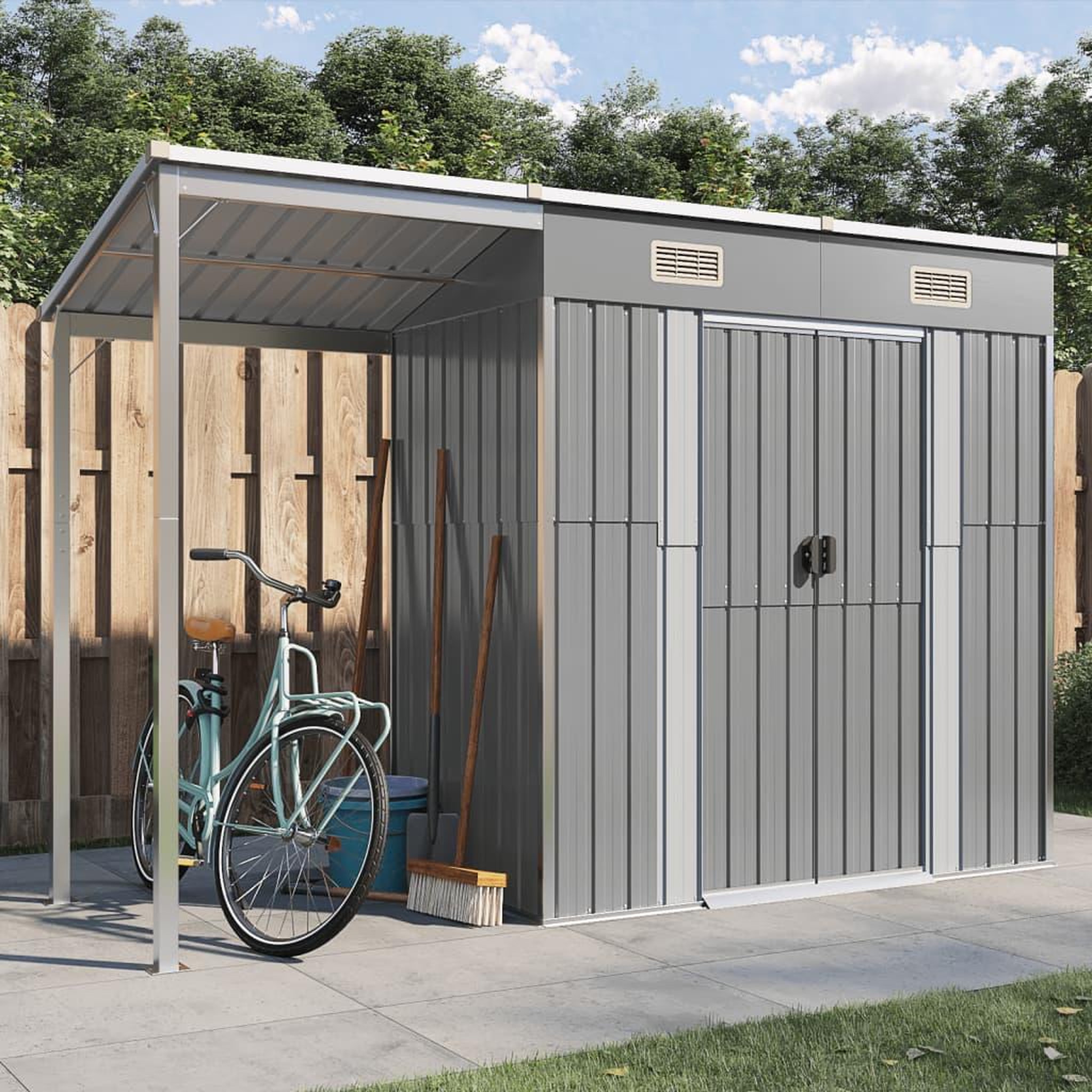 VIDAXL Abri de jardin avec toit prolonge gris clair 277x110,5x181 cm