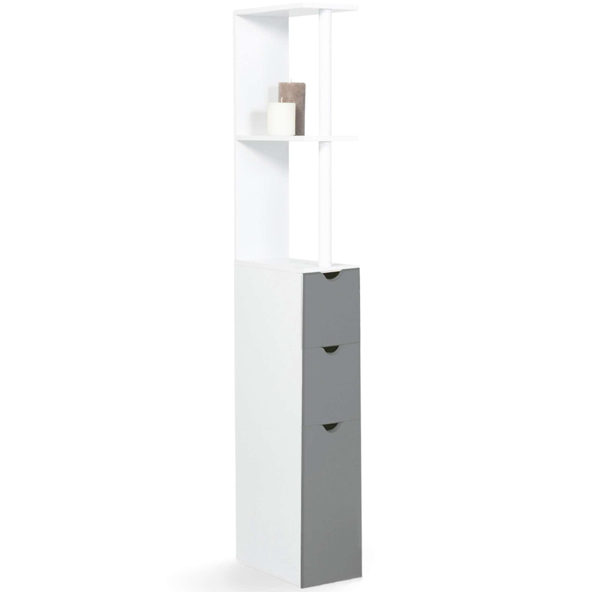 ID MARKET Meuble wc étagère willy bois 3 portes blanc et gris