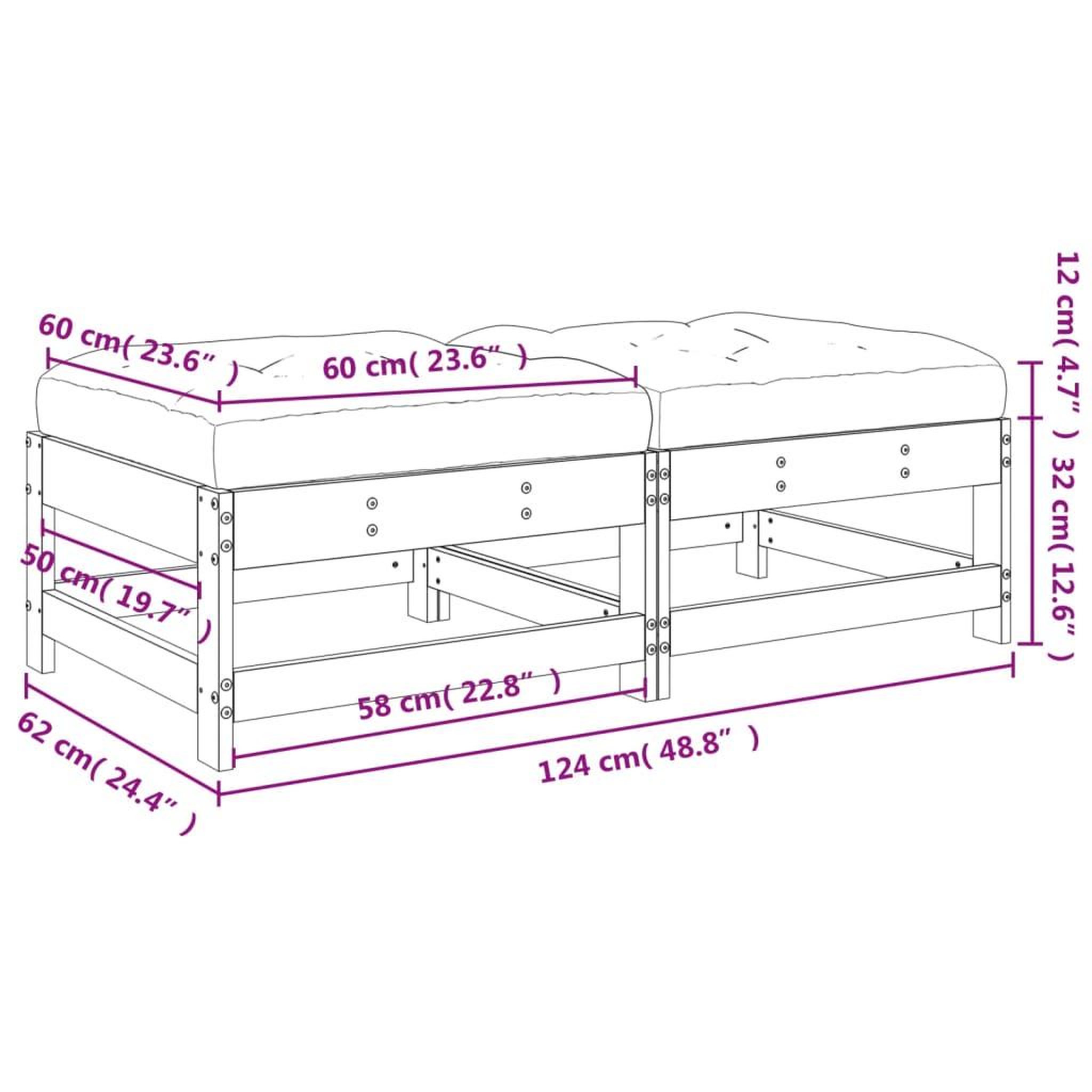 Voir la diapositive 6 : VIDAXL Repose-pieds de jardin et coussins lot de 2 bois pin impregne