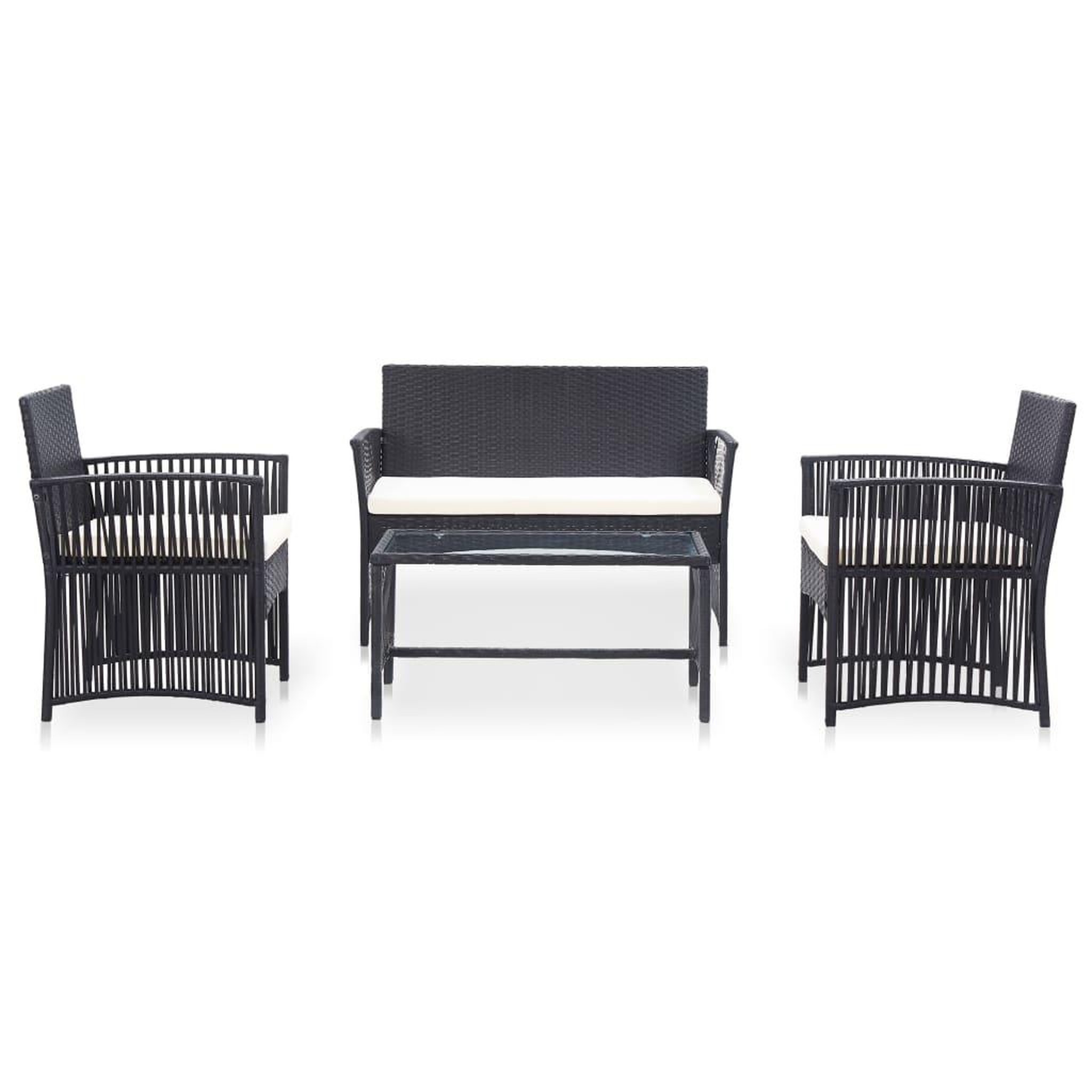 Voir la diapositive 2 : VIDAXL Salon de jardin 4 pcs avec coussin Resine tressee Noir