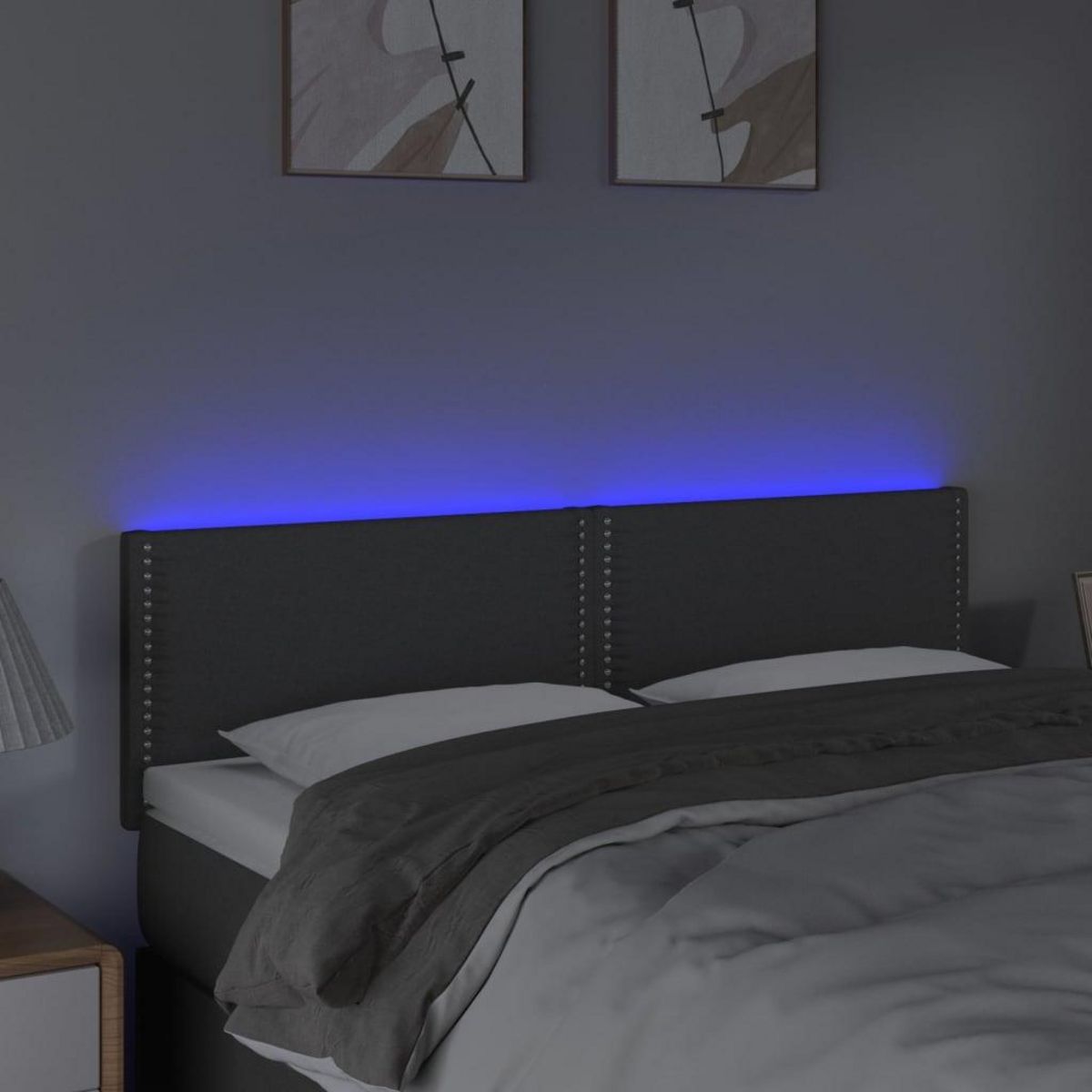 VIDAXL Tete de lit a LED Gris fonce 144x5x78/88 cm Tissu