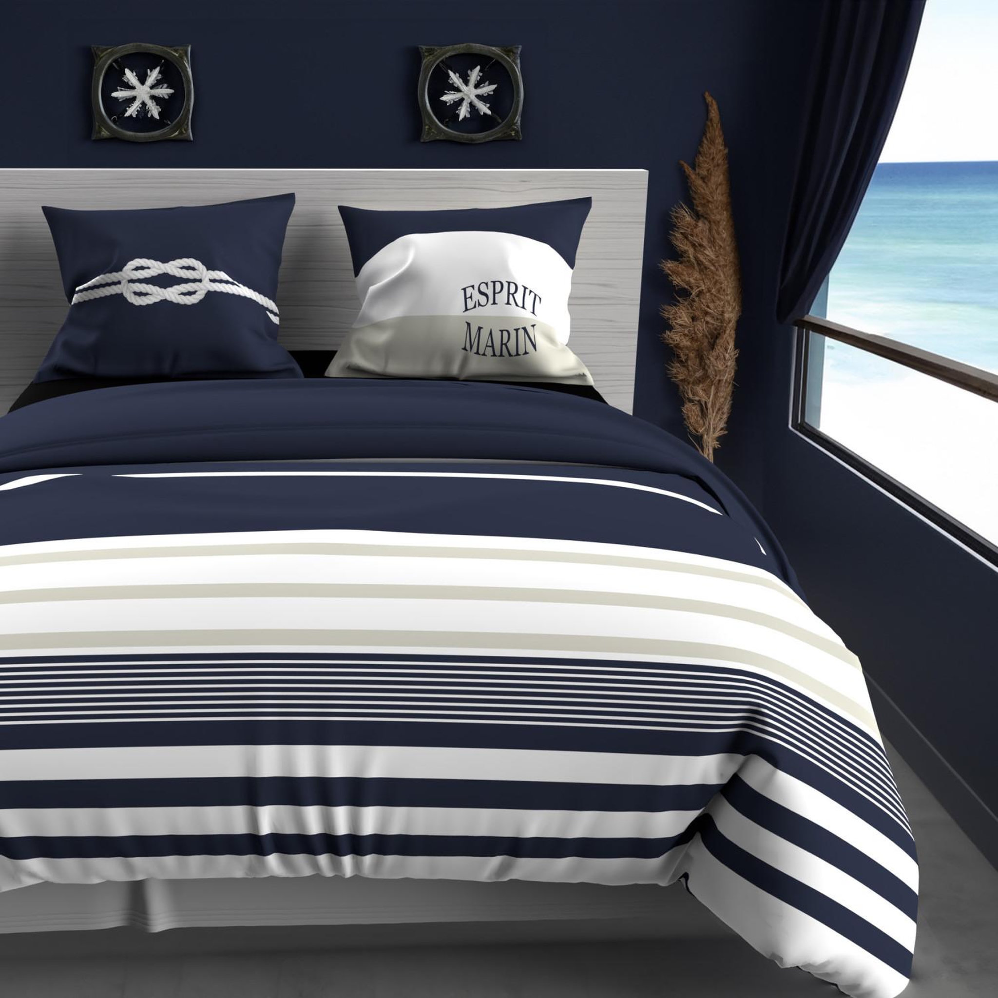 Voir la diapositive 1 : SOLEIL D'OCRE Parure housse de couette en coton 57 fils marin, par soleil d'ocre