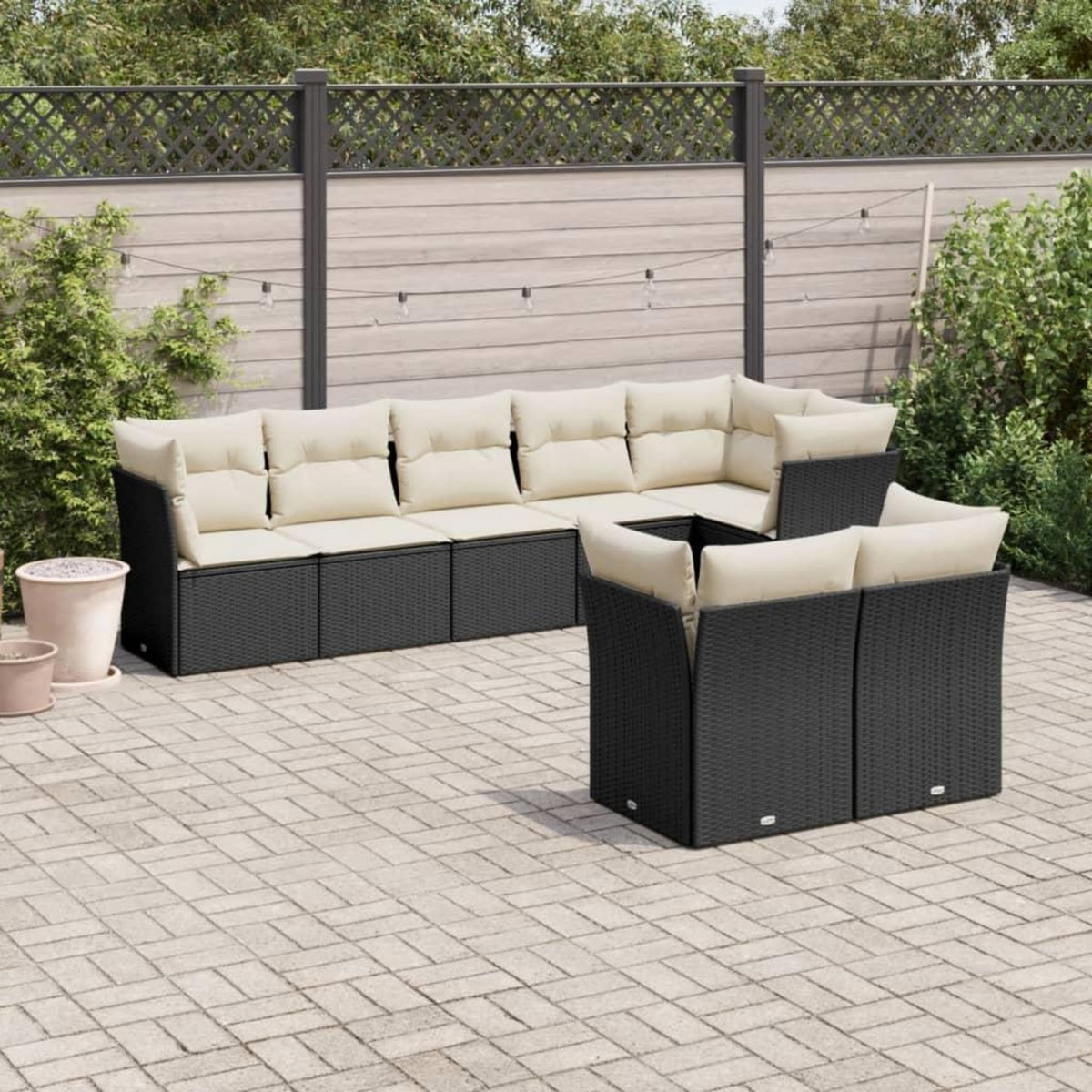 VIDAXL Salon de jardin 8 pcs avec coussins noir resine tressee