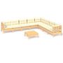 Voir la diapositive 2 : VIDAXL Salon de jardin 9 pcs avec coussins creme bois de pin massif