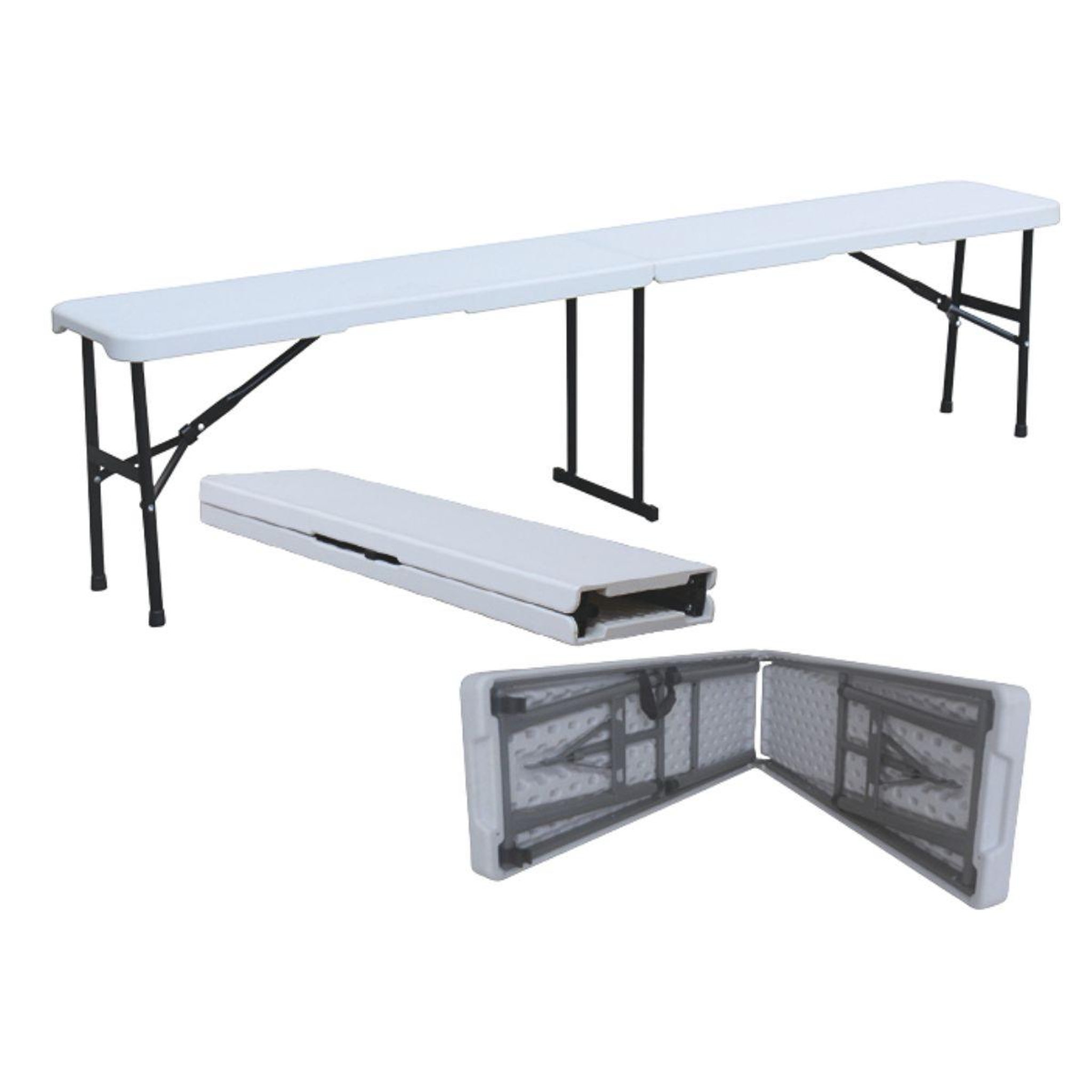 Voir la diapositive 6 : KZ GARDEN Banc de Jardin Pliable Blanc 180 x 28 x 43.5H cm Banc Exterieur Interieur Camping Réception KZ GARDEN