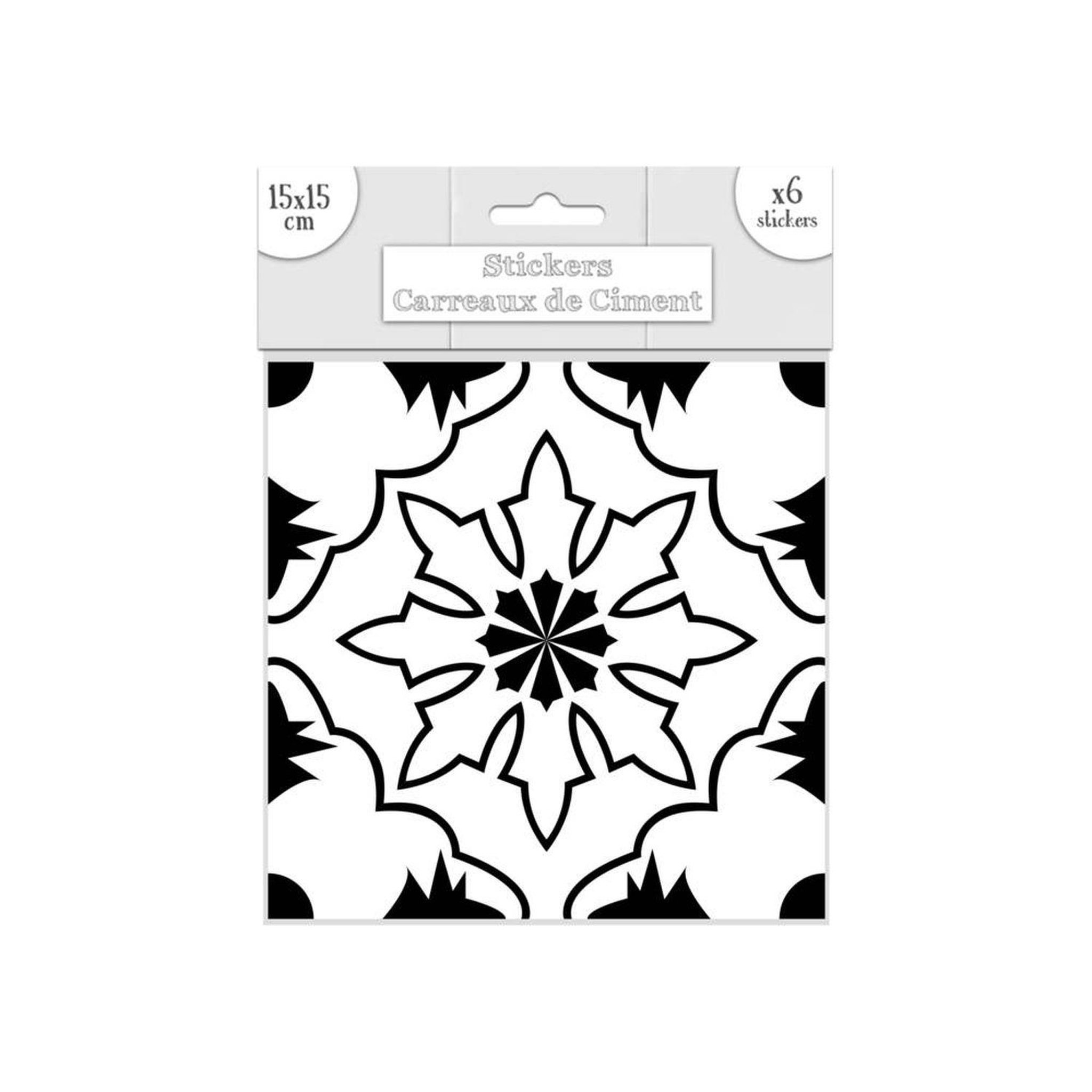 SUD TRADING 6 stickers carreaux de ciment - 15 x 15 cm - blanc et noir