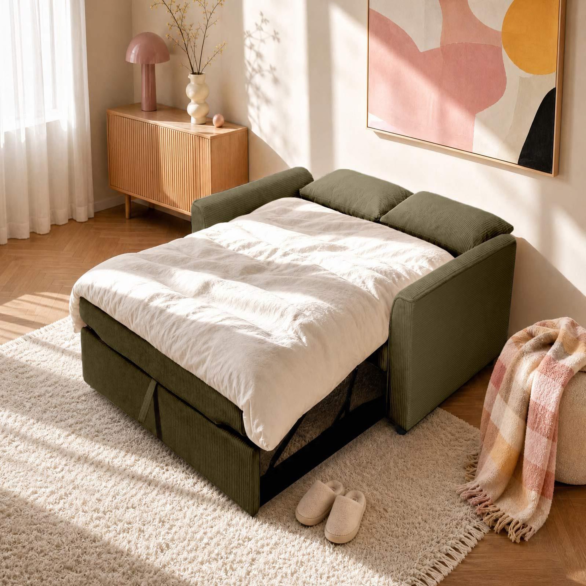 Voir la diapositive 2 : BEST MOBILIER Ernest - canapé droit 2 places convertible en velours côtelé