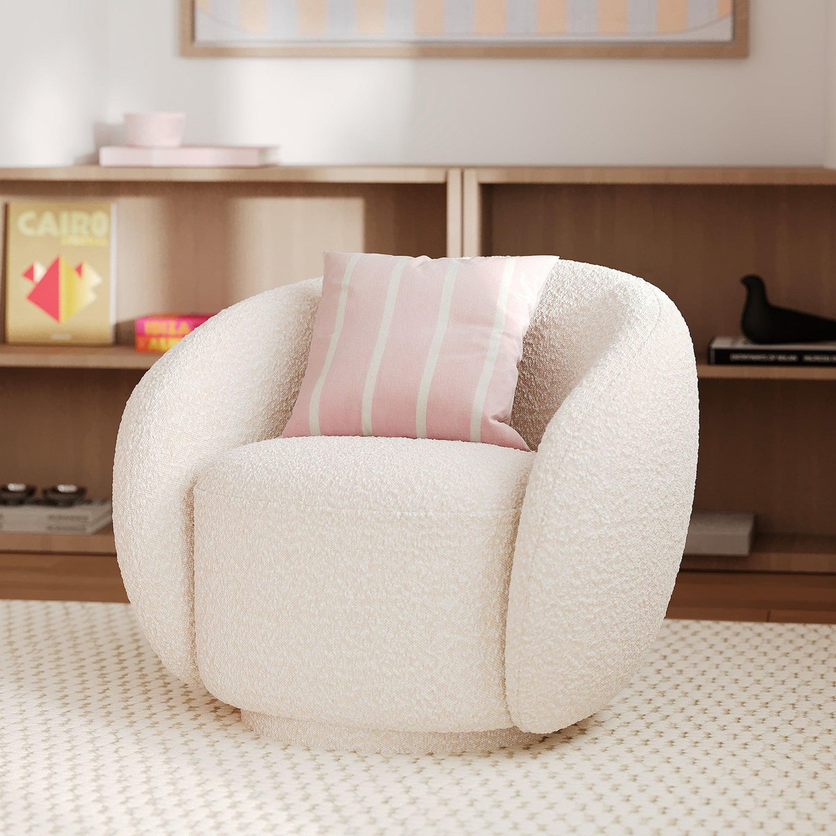 Rendez vous déco Fauteuil en tissu bouclé blanc-Naya