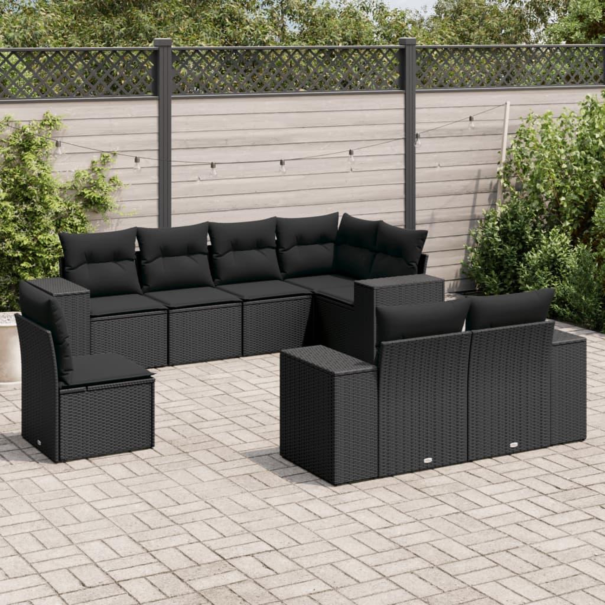 VIDAXL Salon de jardin 8 pcs avec coussins noir resine tressee