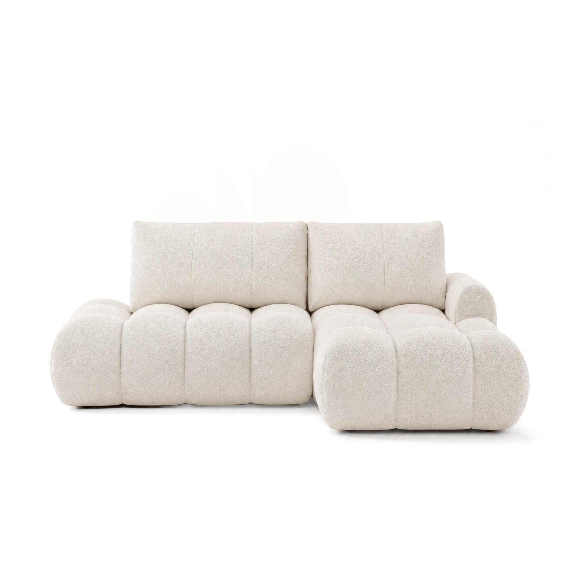 BEST MOBILIER Yulin - canapé d'angle ouvert droit 4 places convertible avec coffre en tissu bouclette. Coloris disponibles : Vert, Beige, Noir, Orange, Marron, Gris