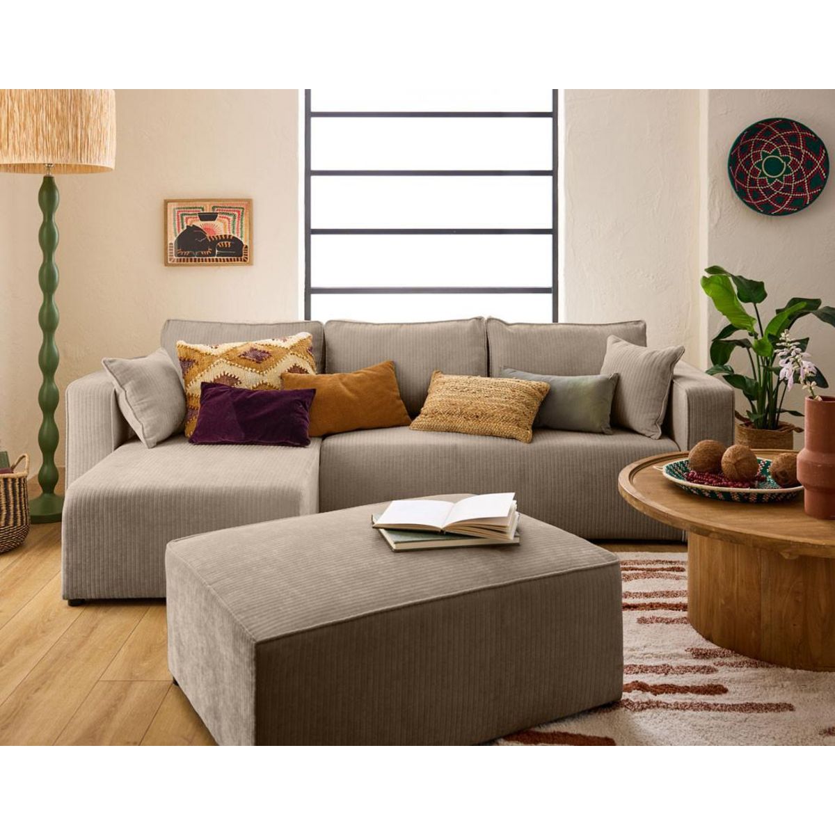 BEST MOBILIER Topaze - canapé d'angle réversible - 4 places - convertible avec coffre - en velours côtelé plat