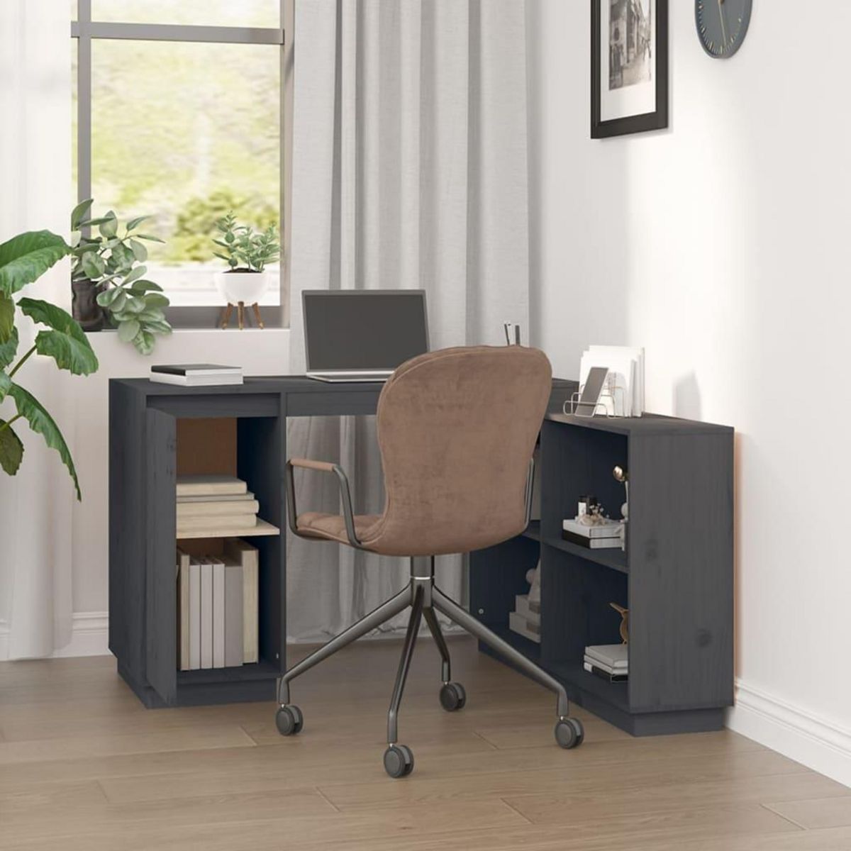 VIDAXL Bureau Gris 110x50x75 cm Bois massif de pin