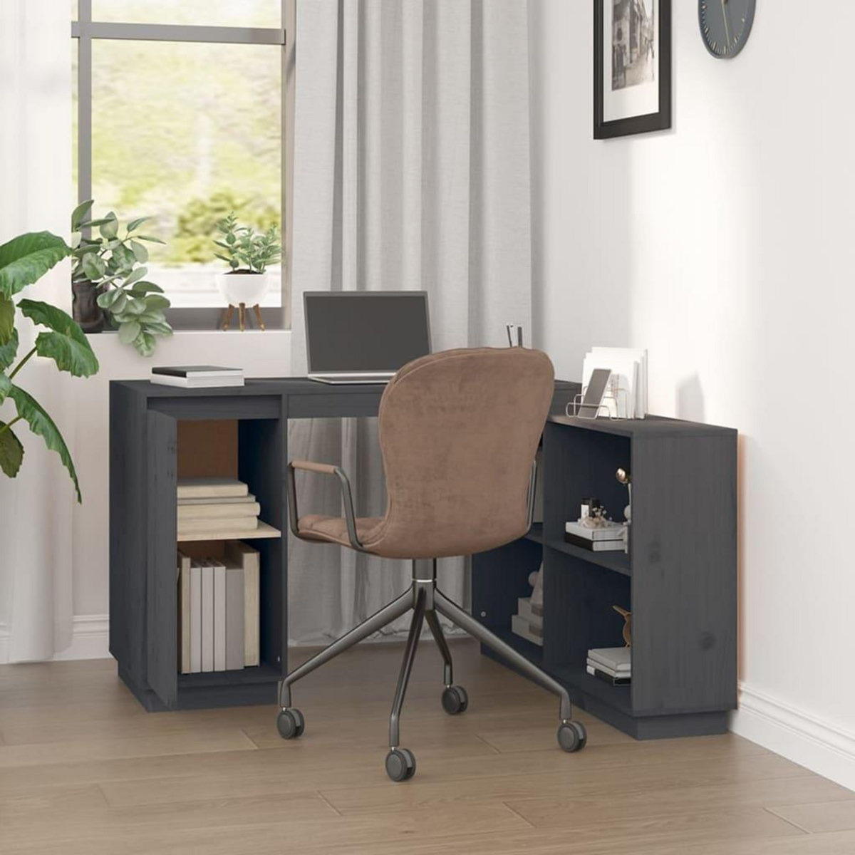 VIDAXL Bureau Gris 110x50x75 cm Bois massif de pin