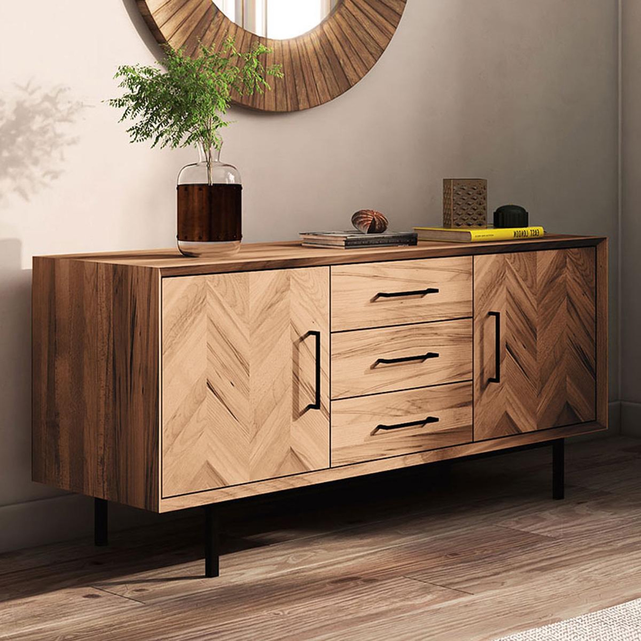 Voir la diapositive 2 : MAISON AUBERTIN Meuble bas bois hêtre 2 portes paola 144x45 cm - Naturel