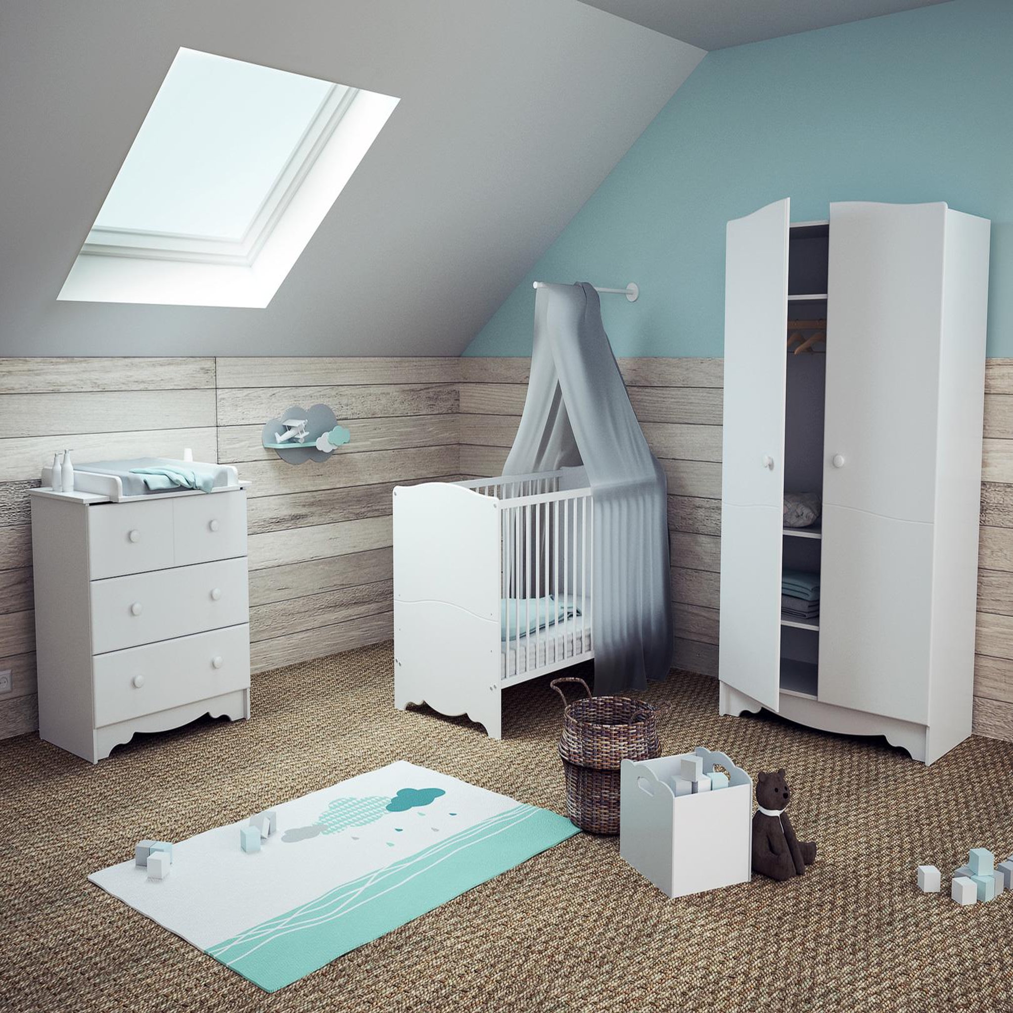 Voir la diapositive 3 : AT4 Armoire enfant 2 portes en bois MARELLE Blanc 96 x 51 x 176 cm