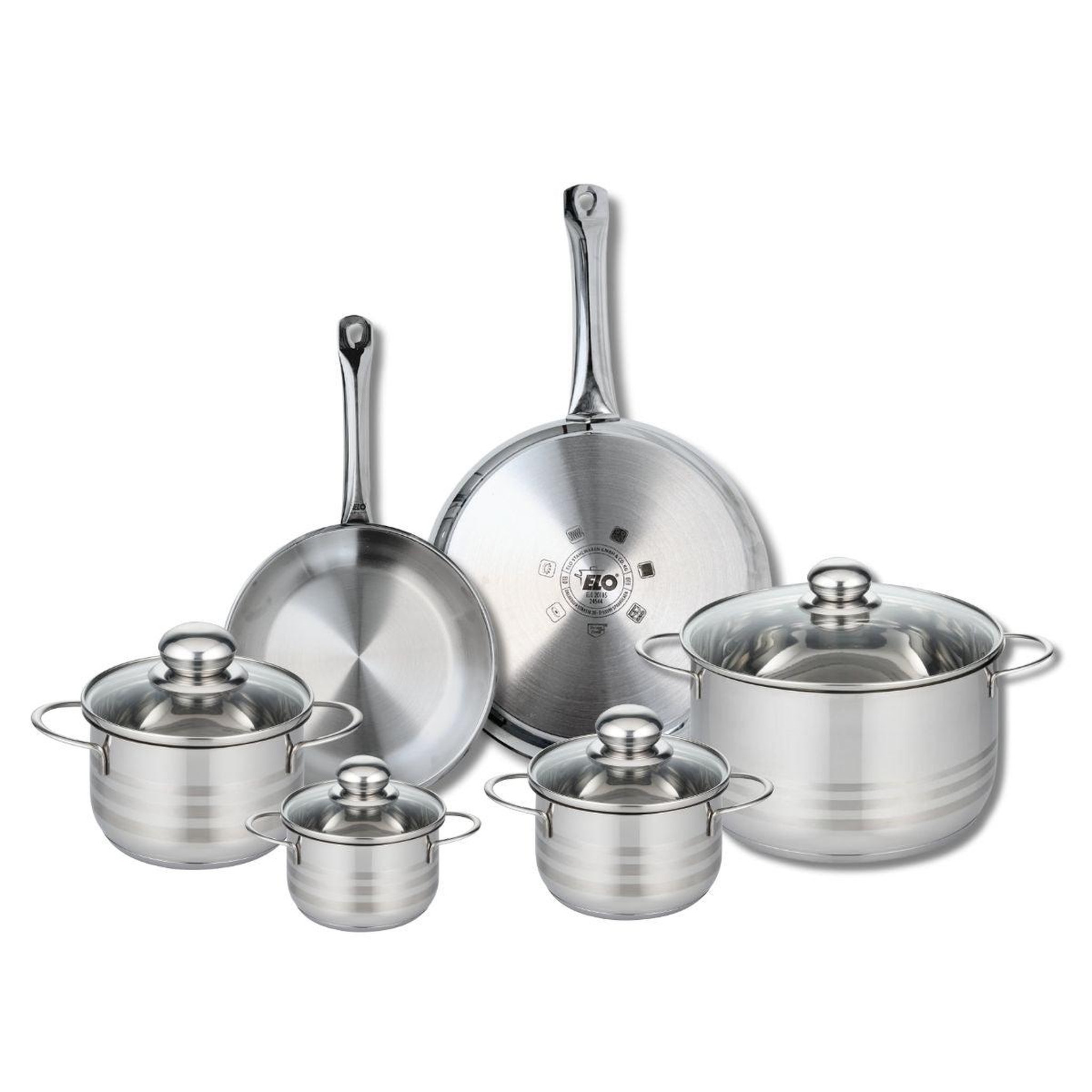 ELO Ensemble de 2 poêles de cuisson 24 et 28 cm et 4 faitouts 12, 14, 16 et 24 cm elo profi brillant