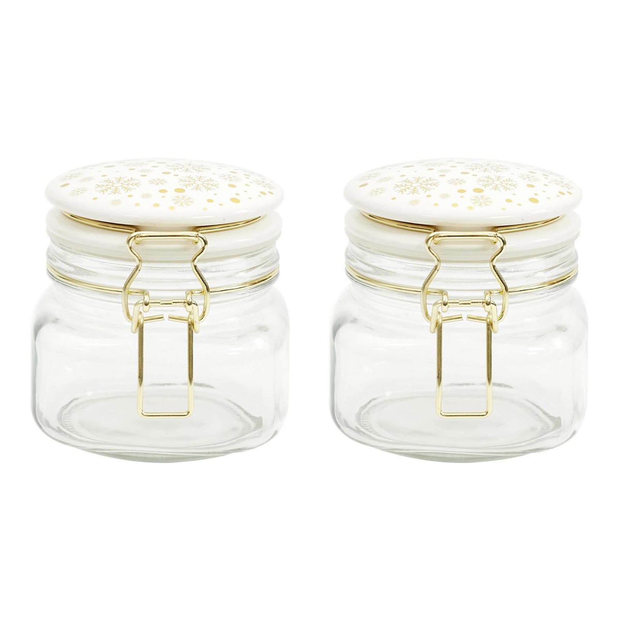 The Home Deco Factory Lot de 2 bocaux en verre  flocon  13cm blanc & doré