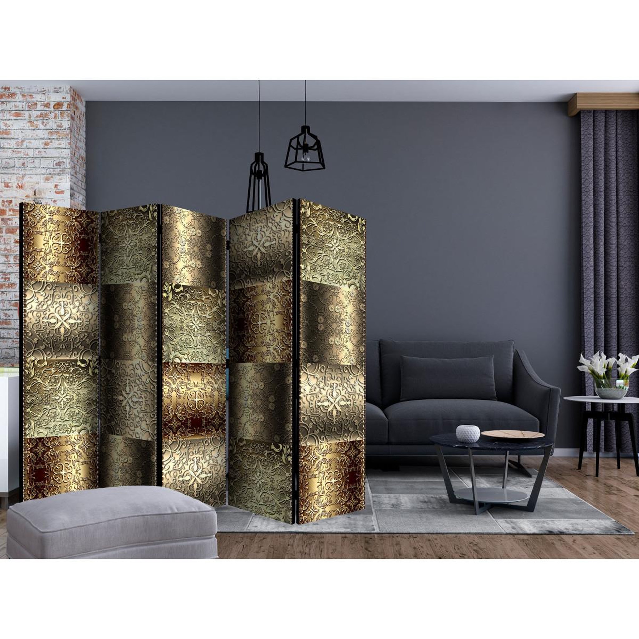 Voir la diapositive 2 : Paris Prix Paravent 5 volets  metal plates  172x225cm