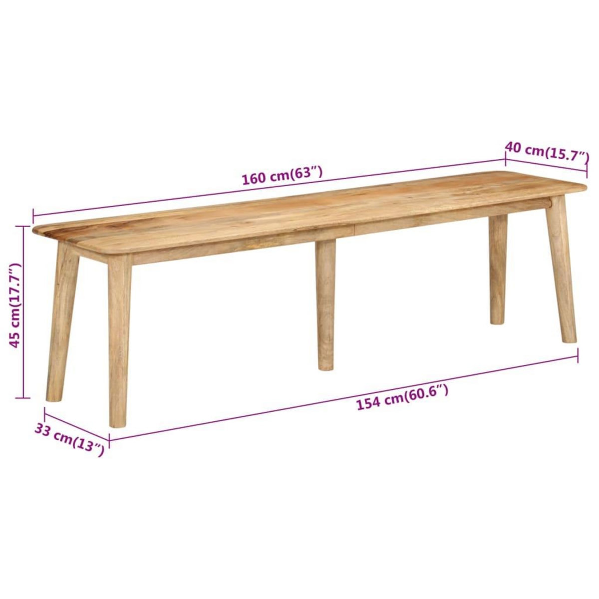VIDAXL Banc 160x40x45 cm bois massif de manguier