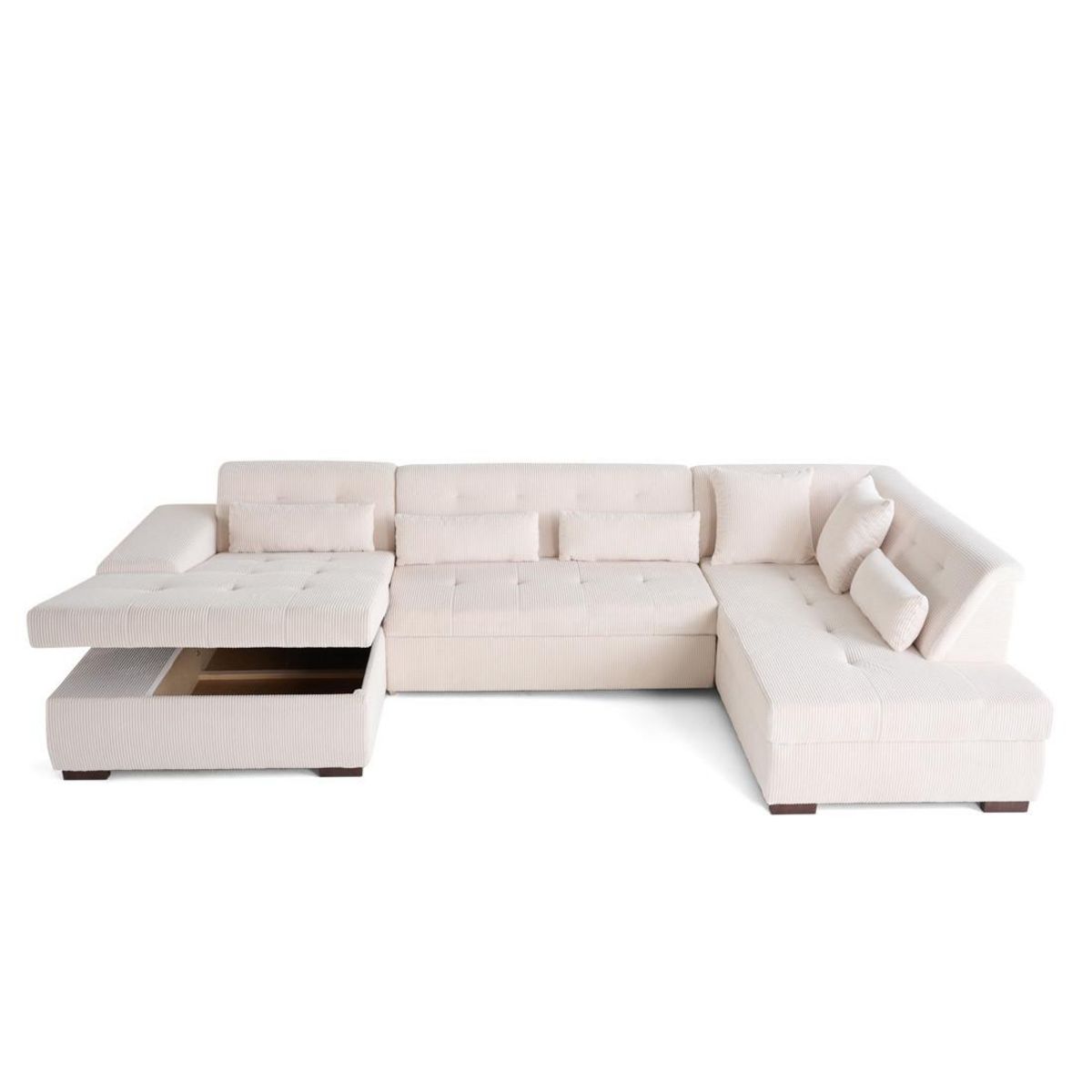 LISA DESIGN Vermont - canapé panoramique d'angle droit - 7 places - convertible avec coffre - en velours côtelé