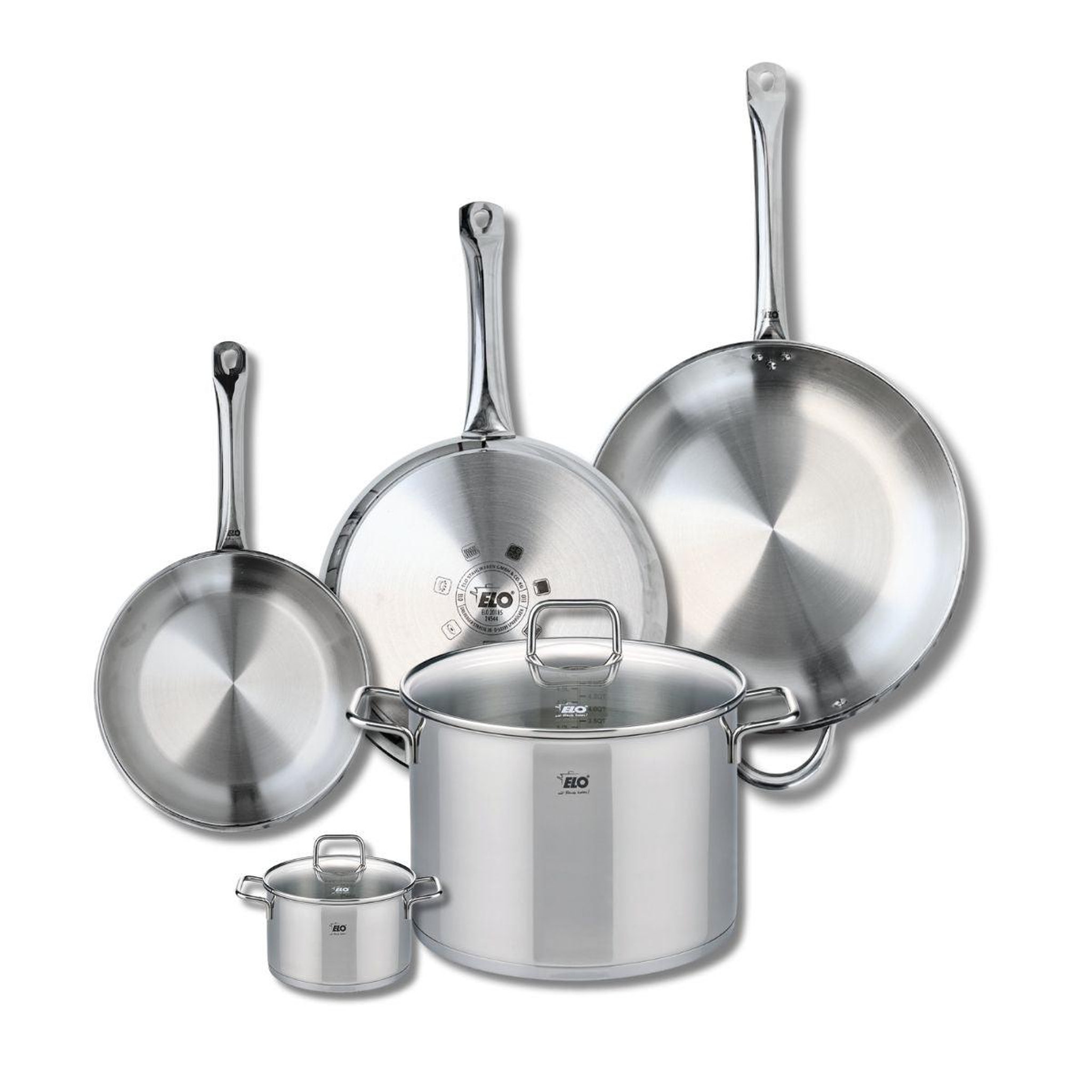 ELO Ensemble de 3 poêles de cuisson 24, 28 et 32 cm et 2 faitouts 12 et 26 cm elo profi citrin