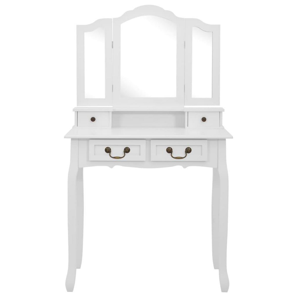 VIDAXL Ensemble de coiffeuse avec tabouret Blanc 80x69x141cm Paulownia