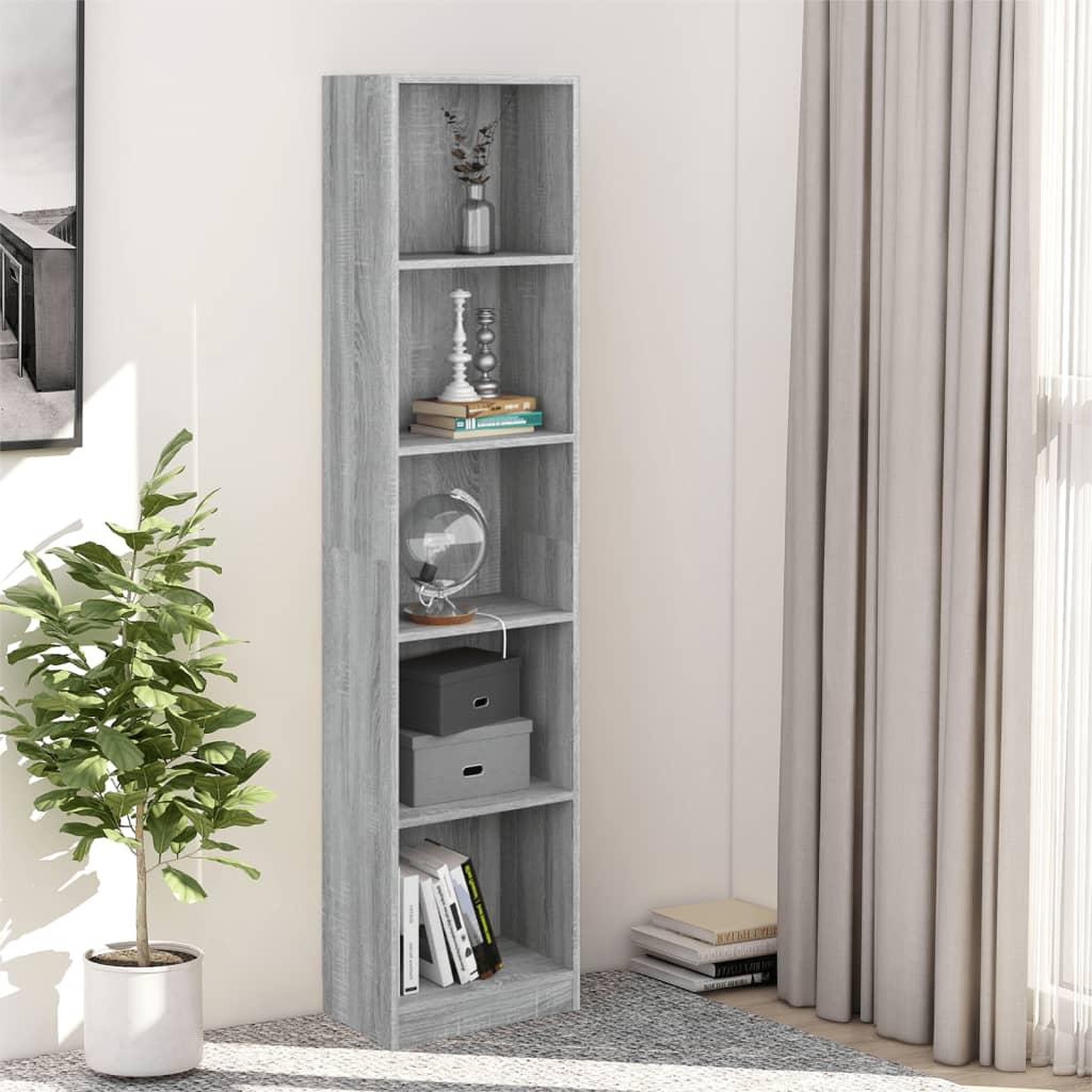 Voir la diapositive 1 : VIDAXL Bibliotheque 5 niveaux Sonoma gris 40x24x175 cm