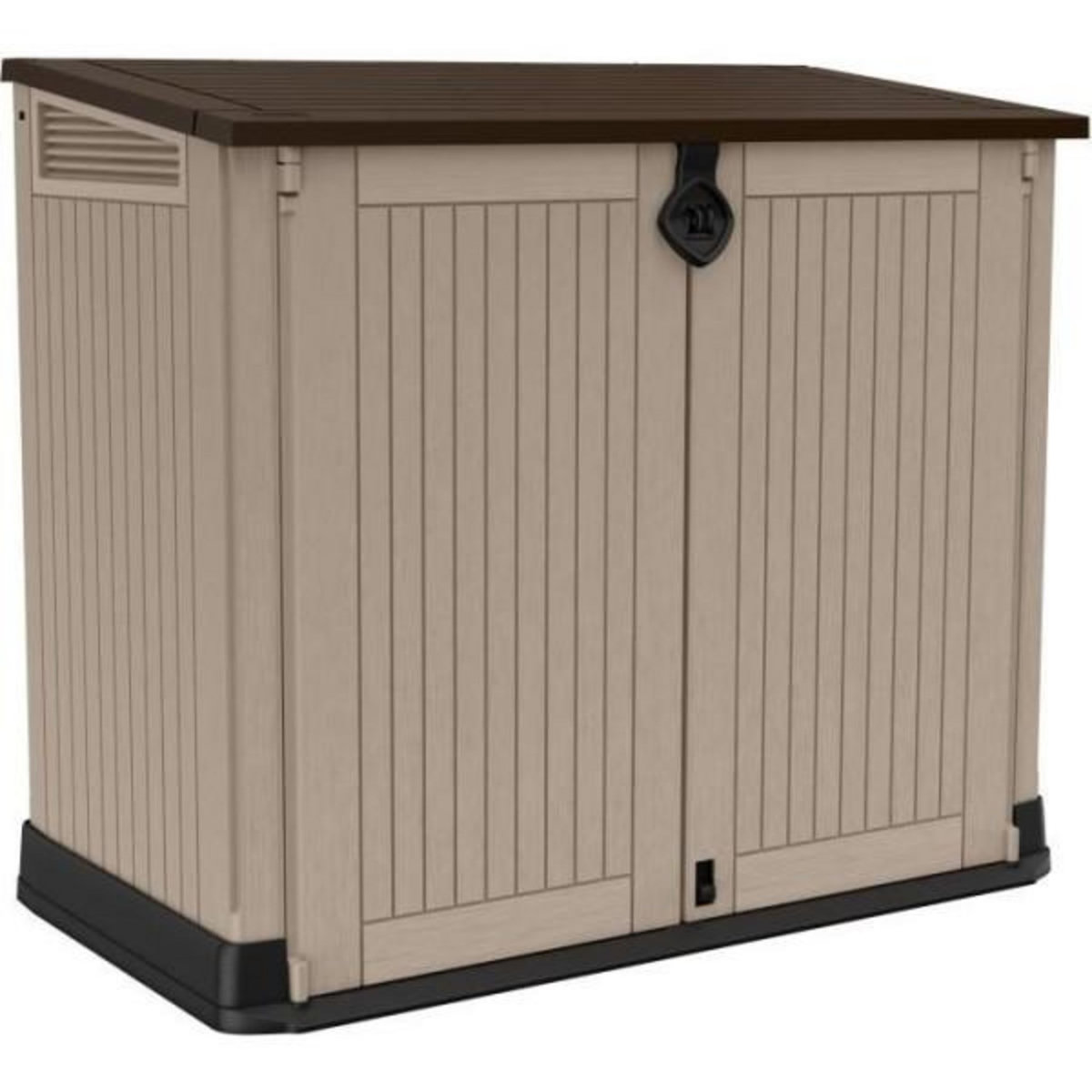 Keter Coffre de rangement extérieur KETER en résine 880 litres Beige et marron- Malle de jardin sans vérins