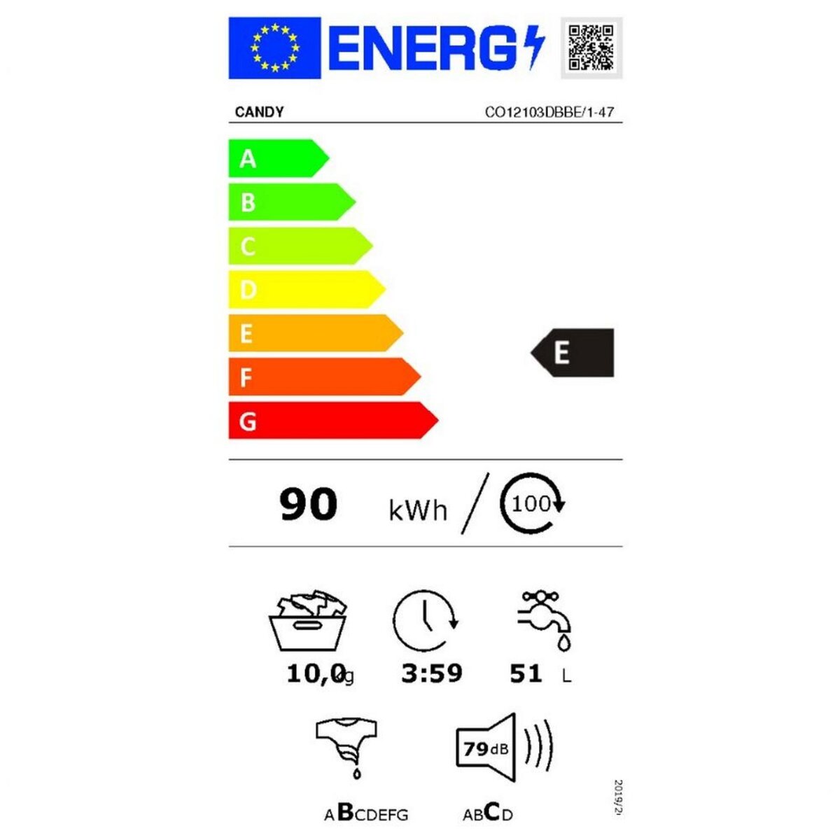 Candy Lave-linge frontal 10kg 1200 tours/min noir - CO12103DBBE/1-47