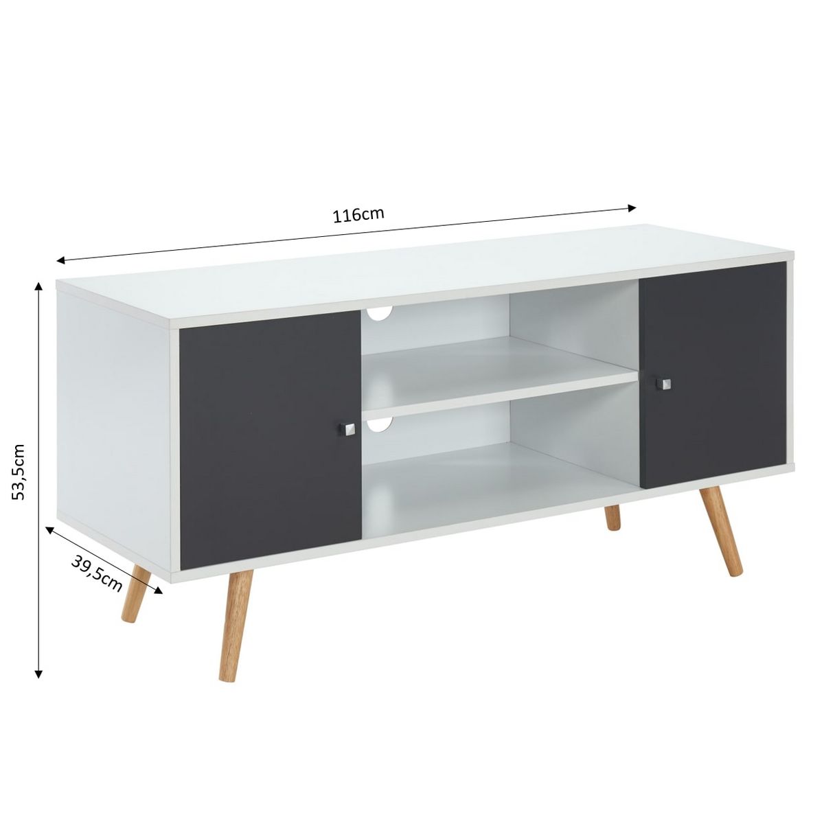 Meuble TV  2 portes pieds bois massif L116cm MALMO