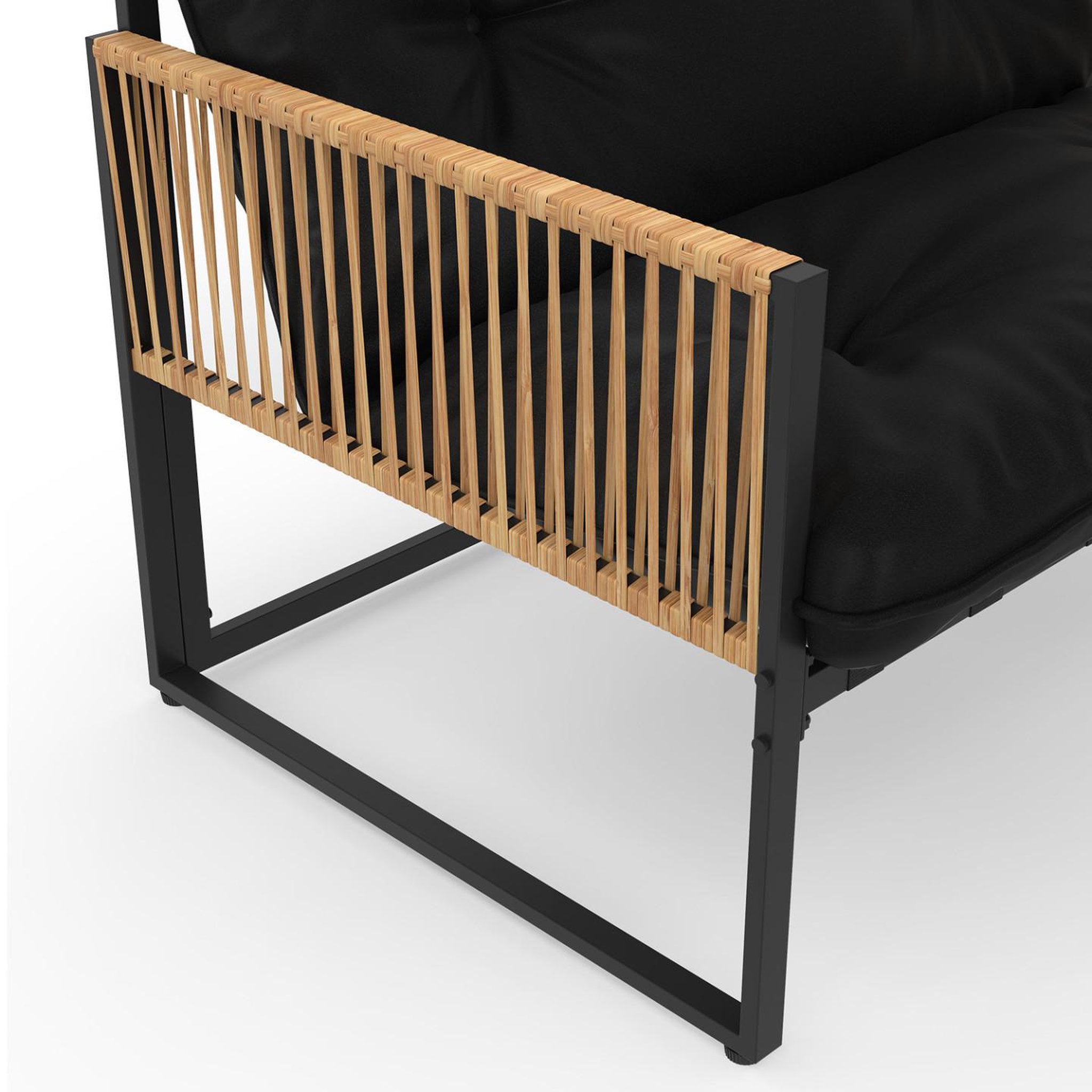 Voir la diapositive 5 : ID MARKET Salon de jardin bas rio 12 places salon d'angle structure métal noir et cordage effet rotin avec coussins noirs