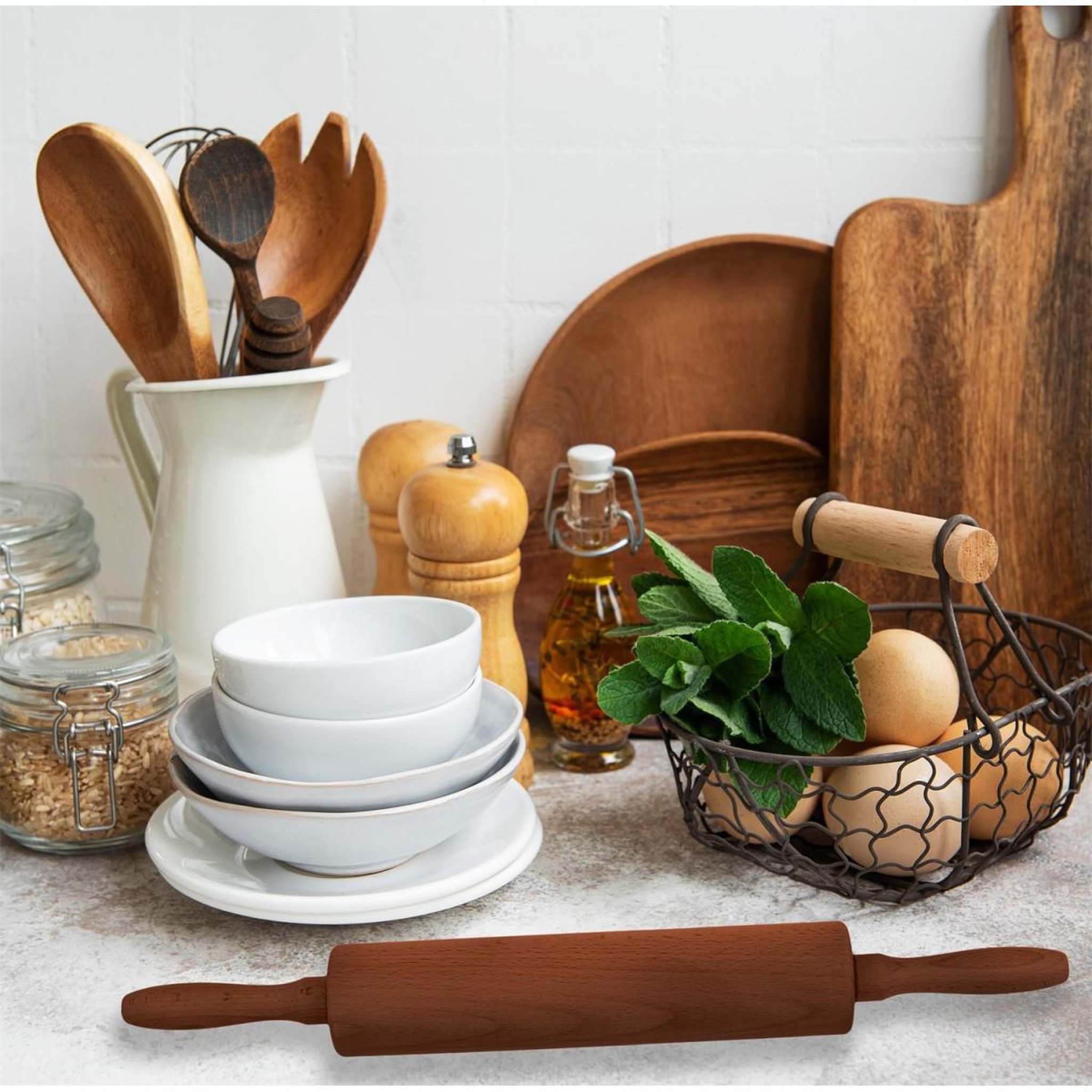 Voir la diapositive 3 : The Home Deco Factory Rouleau à pâtisserie en bois  acacia  45cm marron