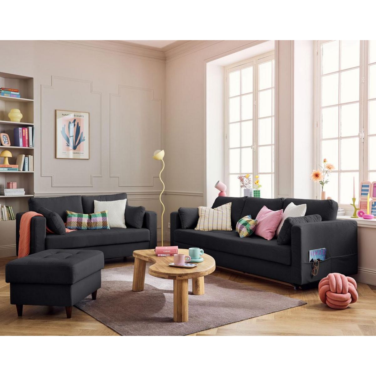 LISA DESIGN Anna - canapé droit 2 places avec poche en velours - pieds en bois