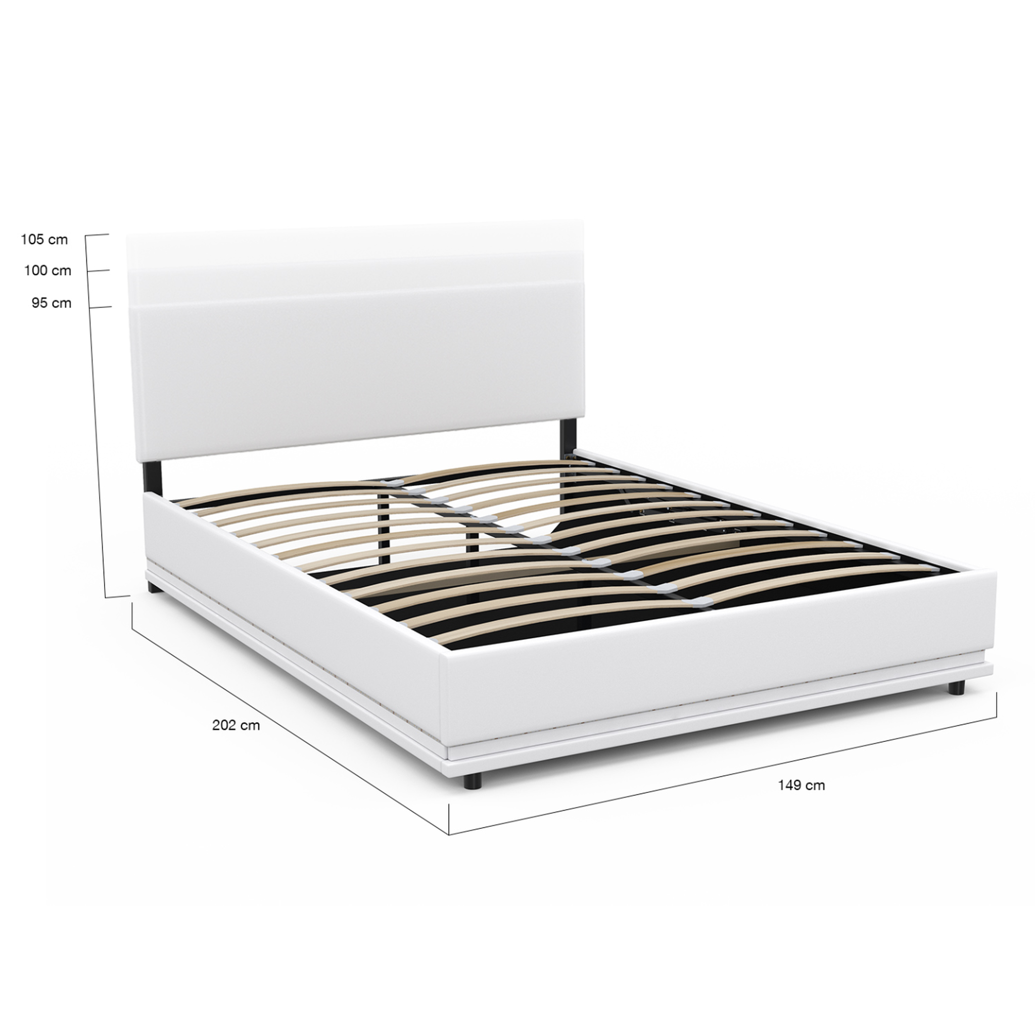 Voir la diapositive 5 : ID MARKET Lit coffre double owen avec led intégrées + tête de lit et sommier 140 x 190 cm pvc blanc