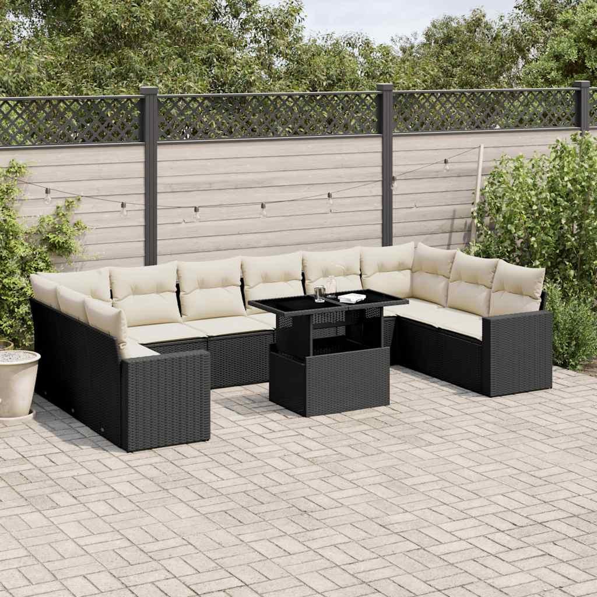 VIDAXL Salon de jardin 11 pcs avec coussins noir resine tressee