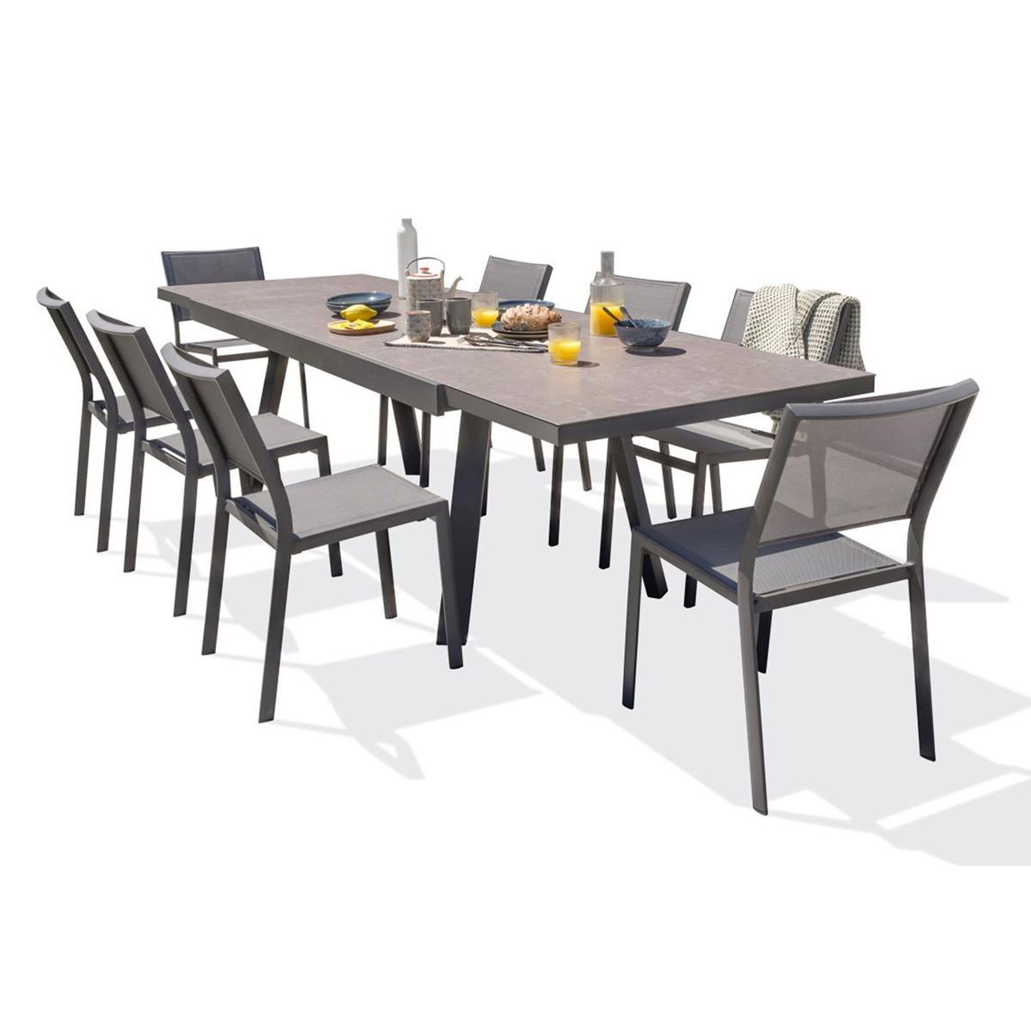 Voir la diapositive 2 : DCB GARDEN Ensemble Table de Jardin en Céramique & 8 Chaises  Stockholm  200-300cm Gris Anthracite