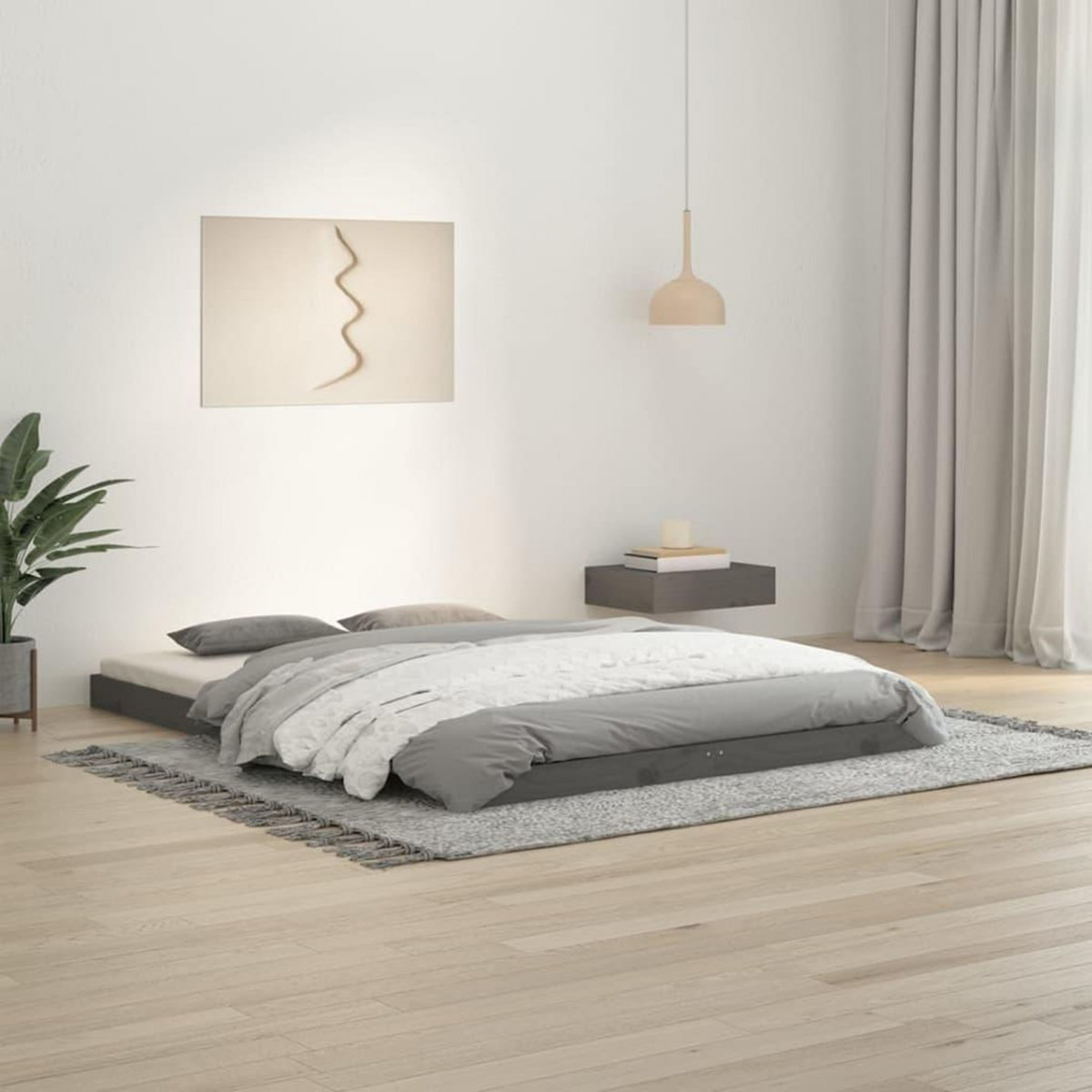 VIDAXL Cadre de lit sans matelas gris 135x190 cm bois de pin massif