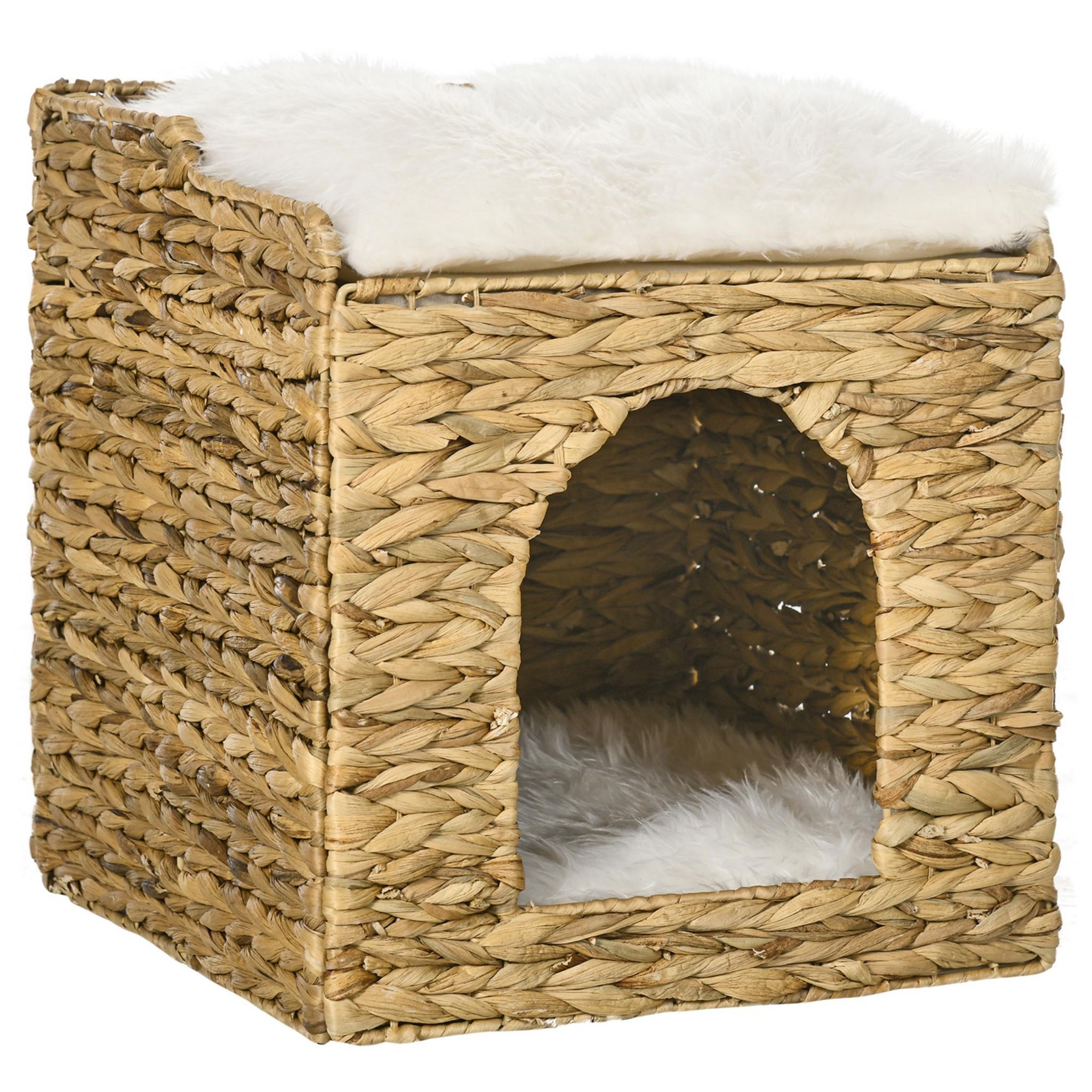 PAWHUT Panier chat lit chat cosy grand confort dim. Ø 37 x 41H cm coussins doux inclus jacinthe d'eau