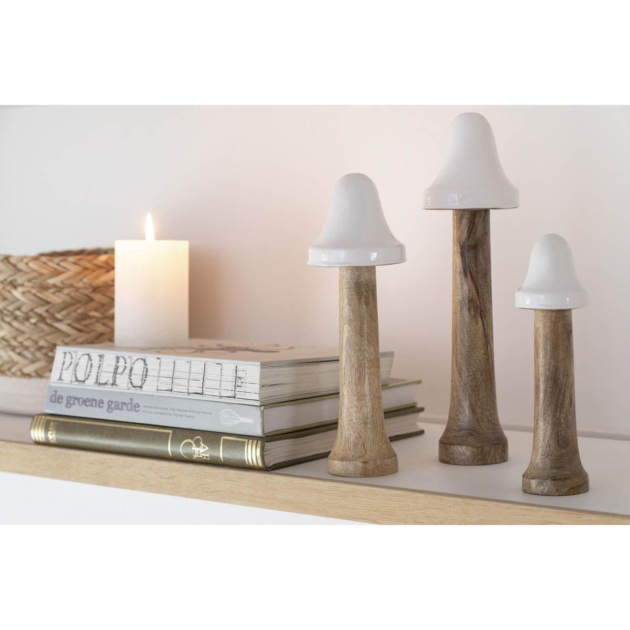 Voir la diapositive 3 : J-LINE Lot de 3 champignons  fins  30cm naturel & blanc