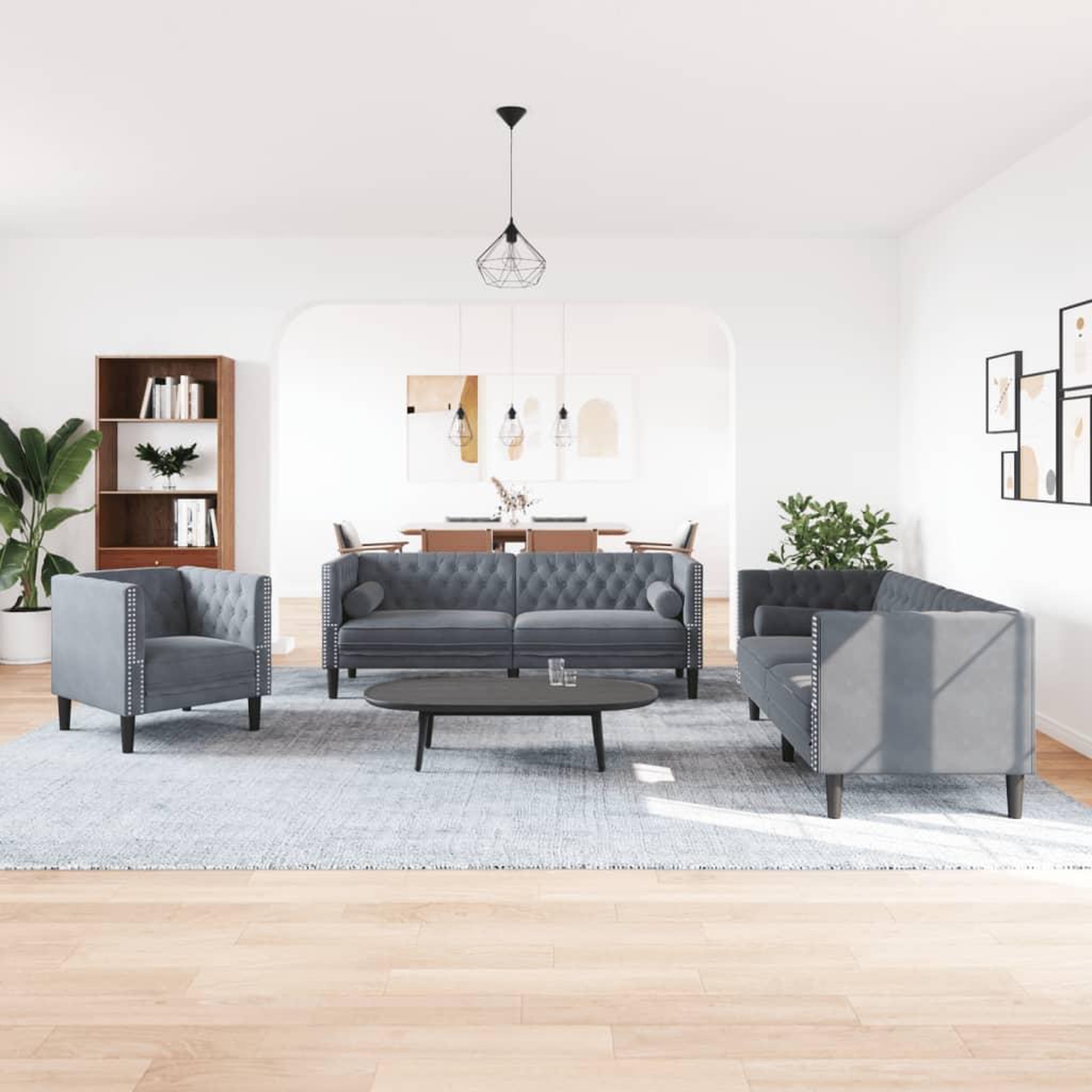 Voir la diapositive 3 : VIDAXL Ensemble de canape Chesterfield et traversins 3 pcs gris fonce