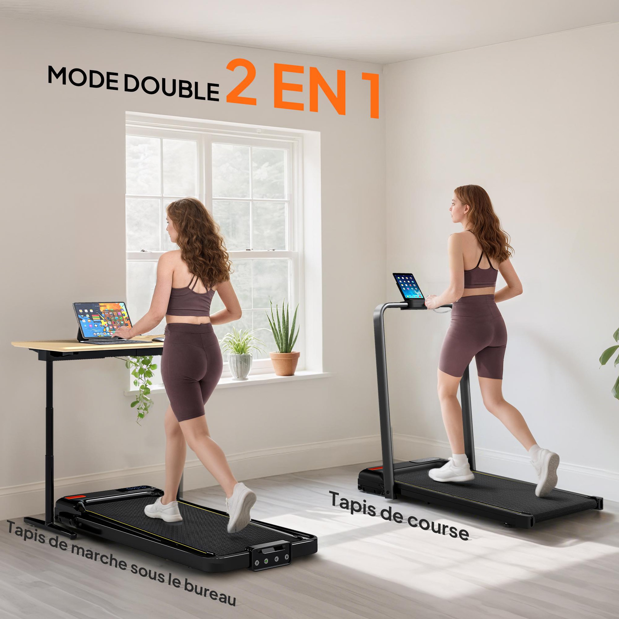 Voir la diapositive 4 : HOMCOM Tapis de marche pliable 1-6km/h inclinaison réglable 4% max. Télécommande affichage led clé sécurité