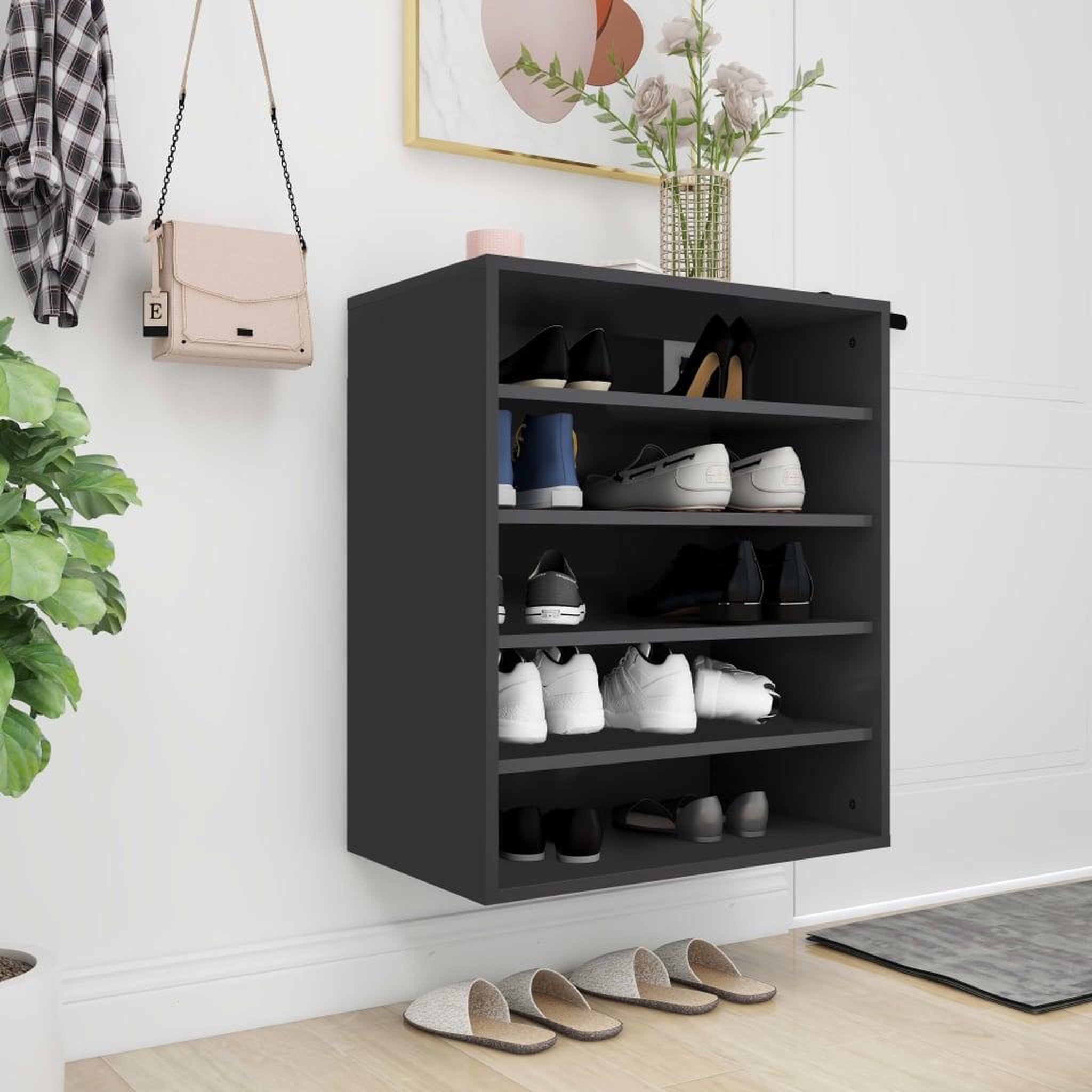 Voir la diapositive 1 : VIDAXL Armoire a chaussures Noir 60x35x70 cm Bois d'ingenierie