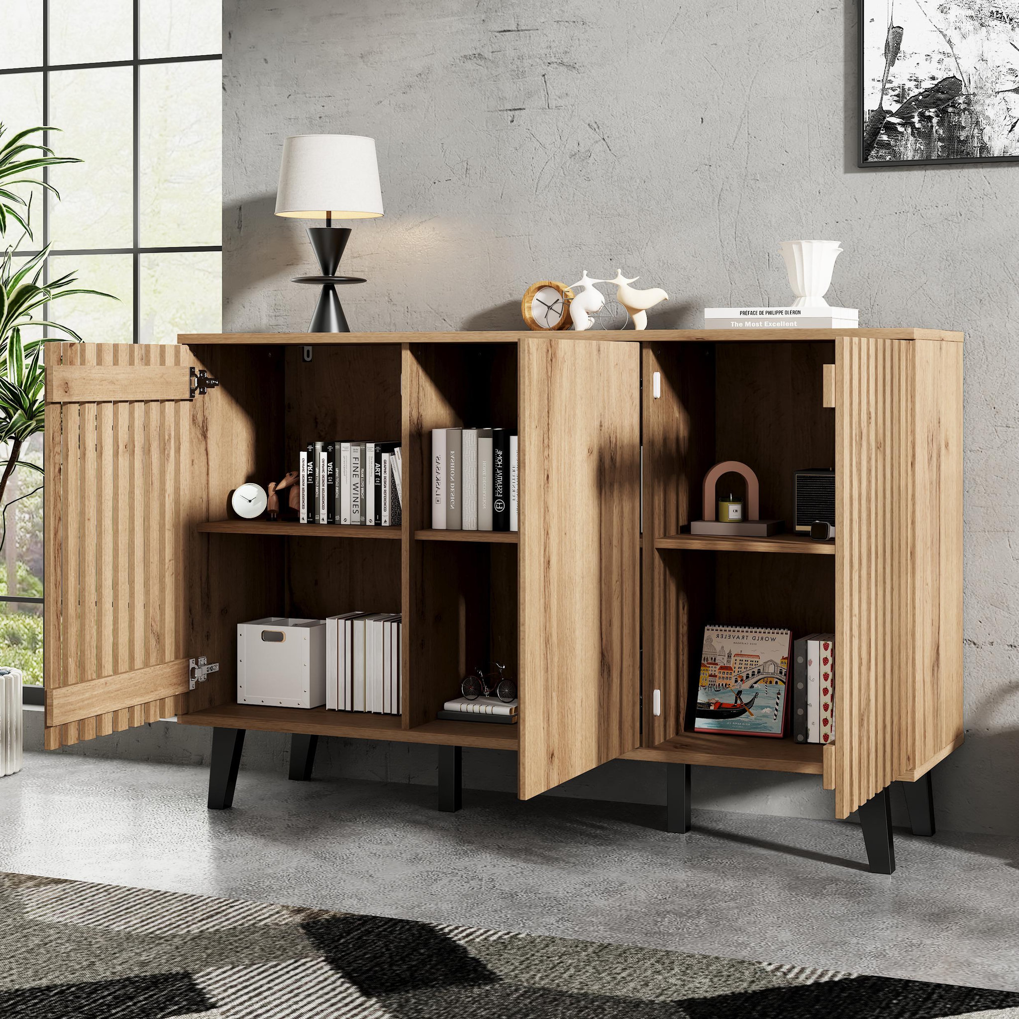 Voir la diapositive 5 : MERAX Buffet 3 porte(s) 0 tiroir(s) - 150 cm naturel panneaux de particules