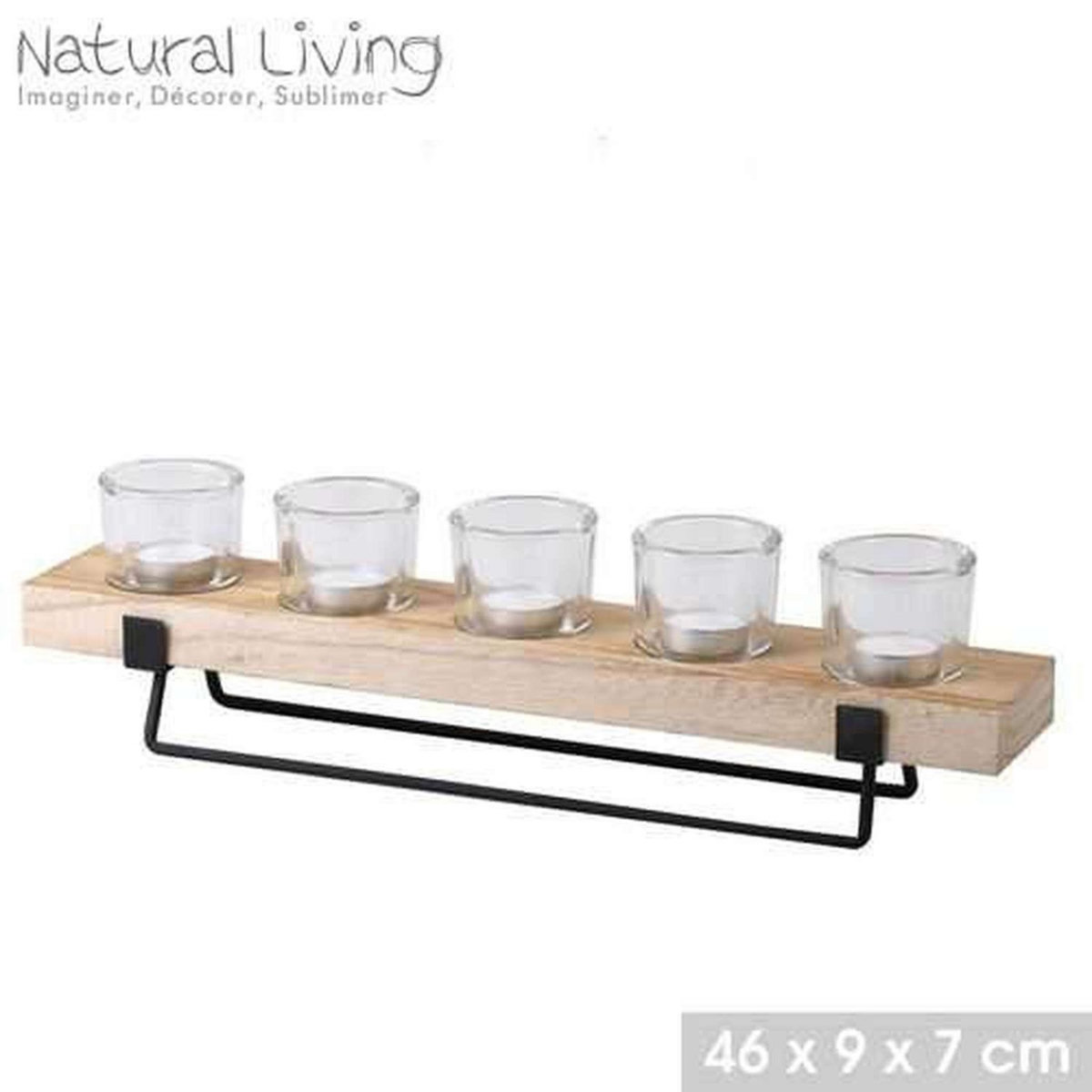 URBAN LIVING Bougeoir avec support en bois et pied métal Natural Living - Noir