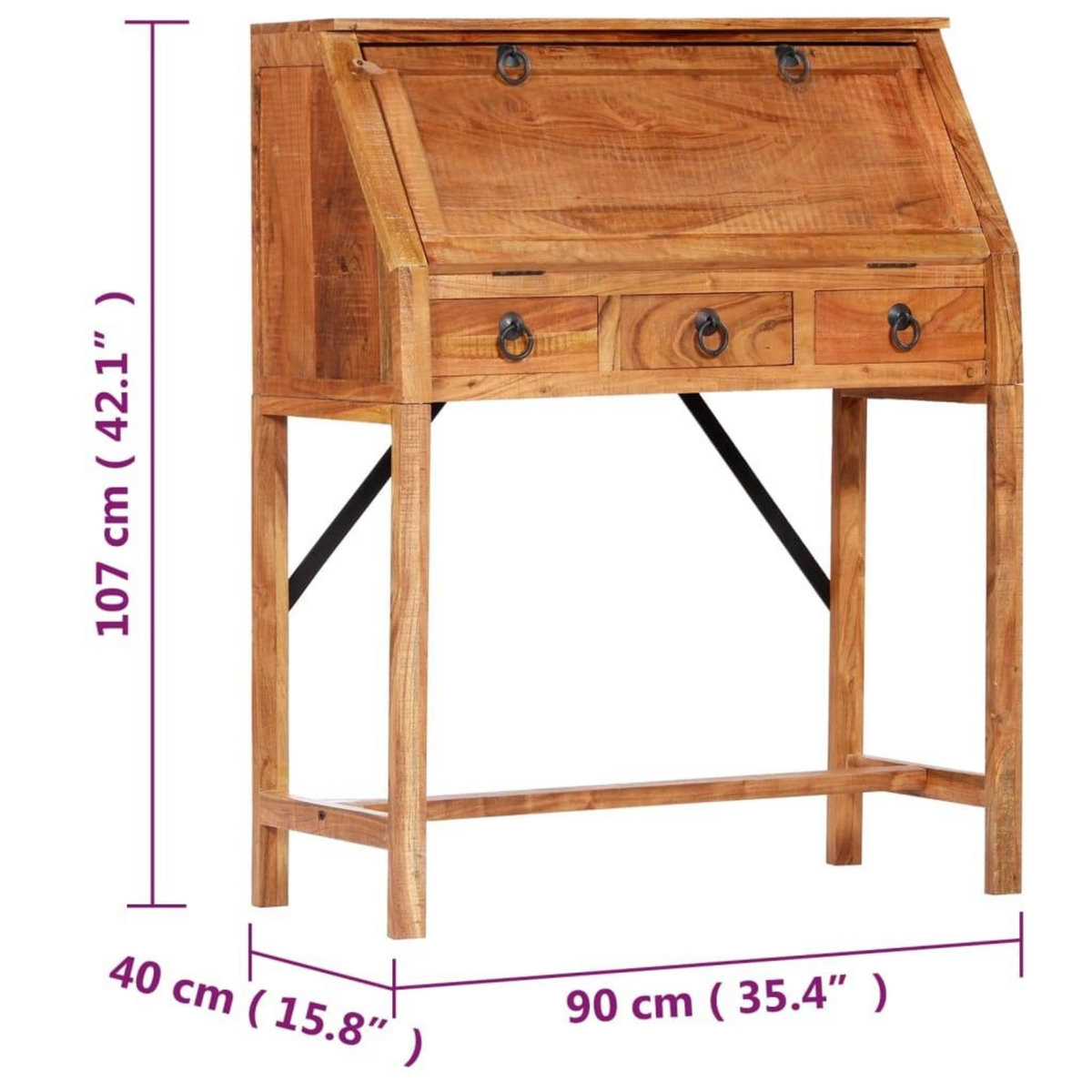 VIDAXL Bureau 90x40x107 cm Bois d'acacia massif